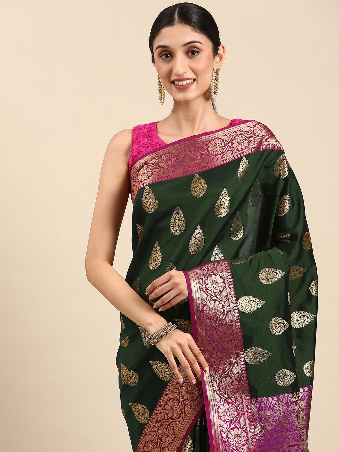 swatika Ethnic Motifs Zari Silk Blend Banarasi Saree