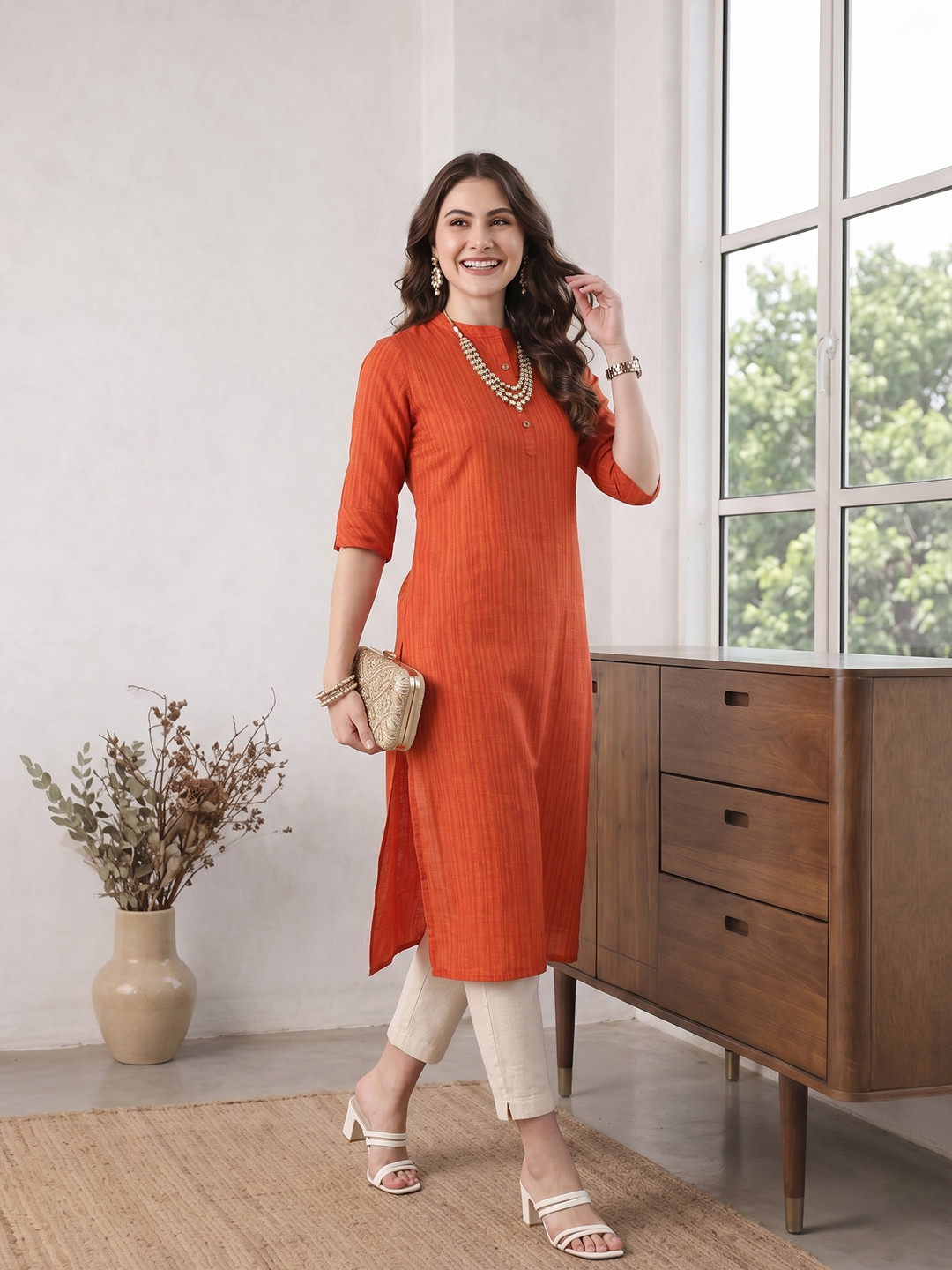 Anouk X fwd Women Mandarin Collar Straight Republic Day Republic Day Kurta