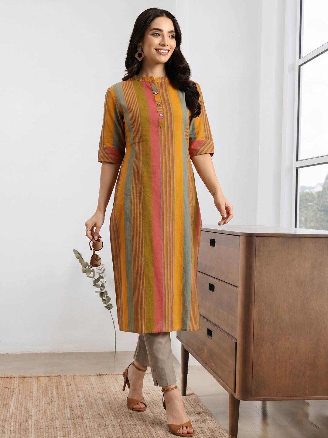 Anouk X fwd Women Striped Pure Cotton Kurta