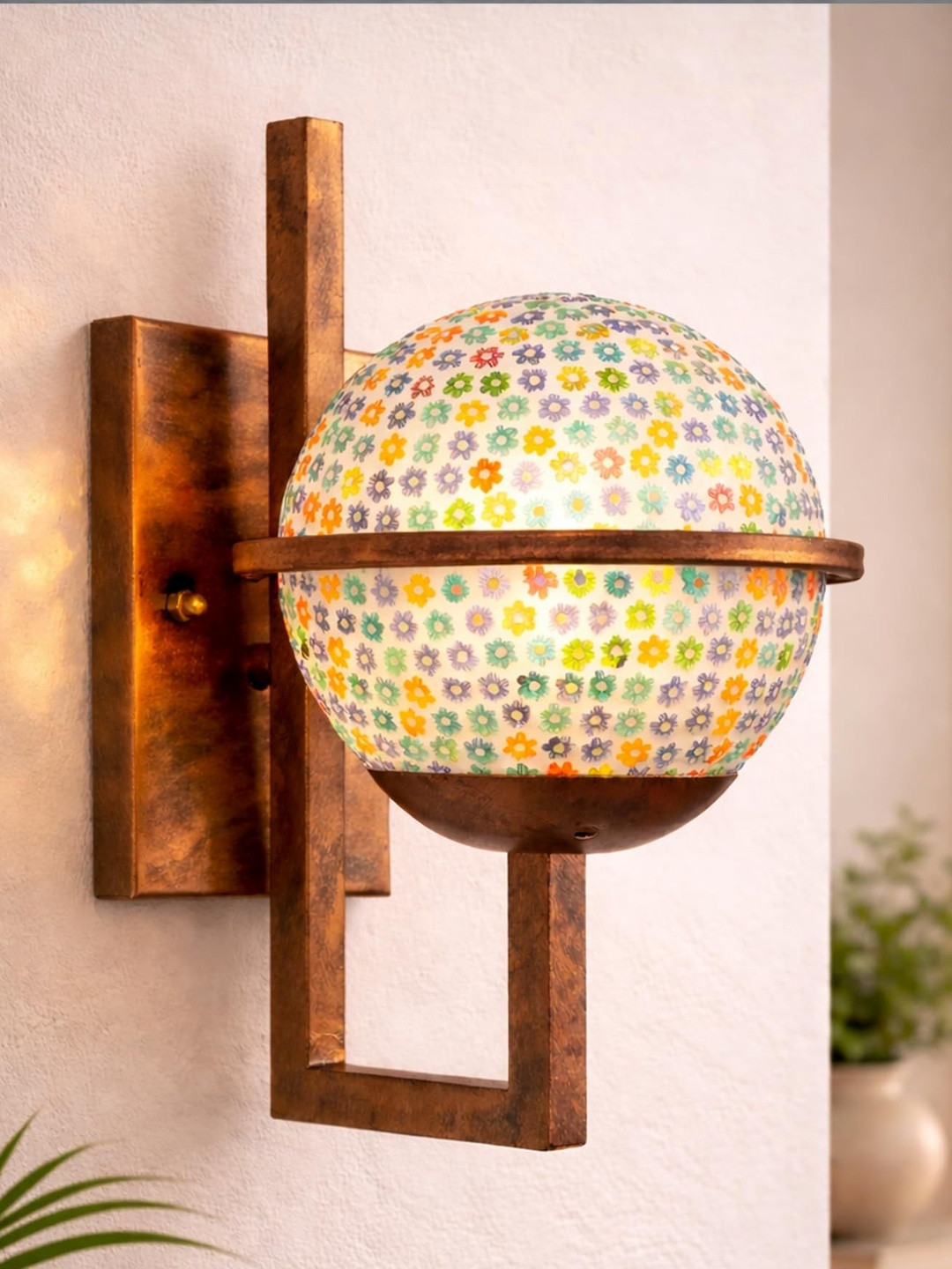 Homesake Copper-Toned & Blue Rustic Contemporary Spherical Wall Lamp