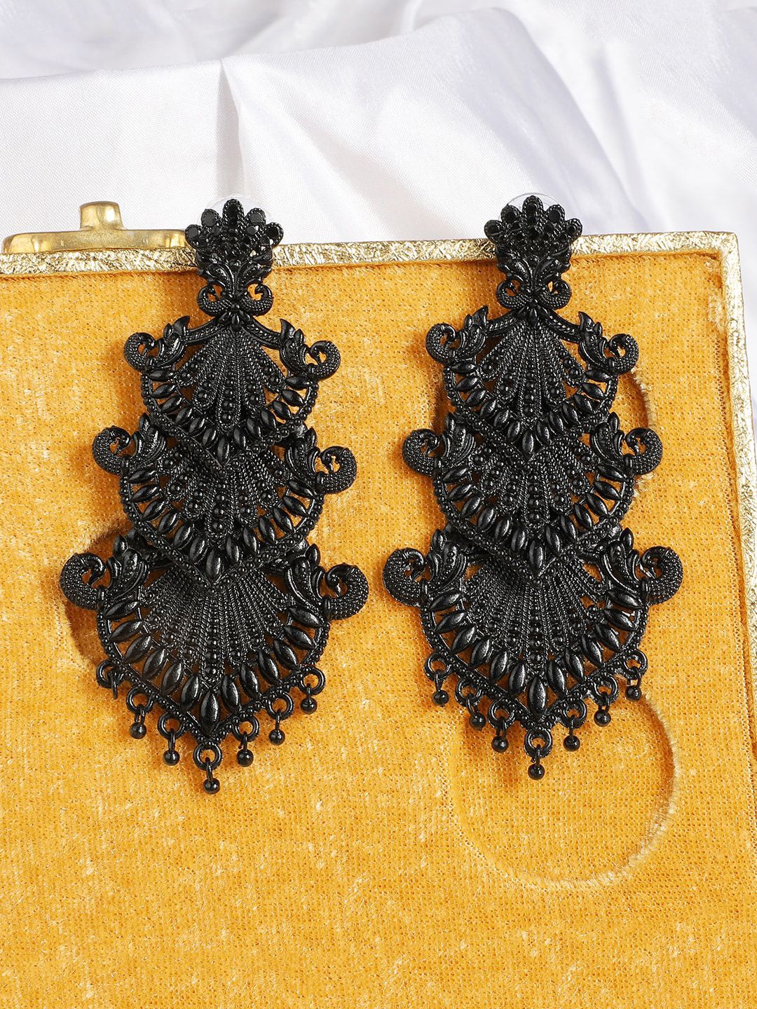 ANIKAS CREATION Black Contemporary Drop Earrings