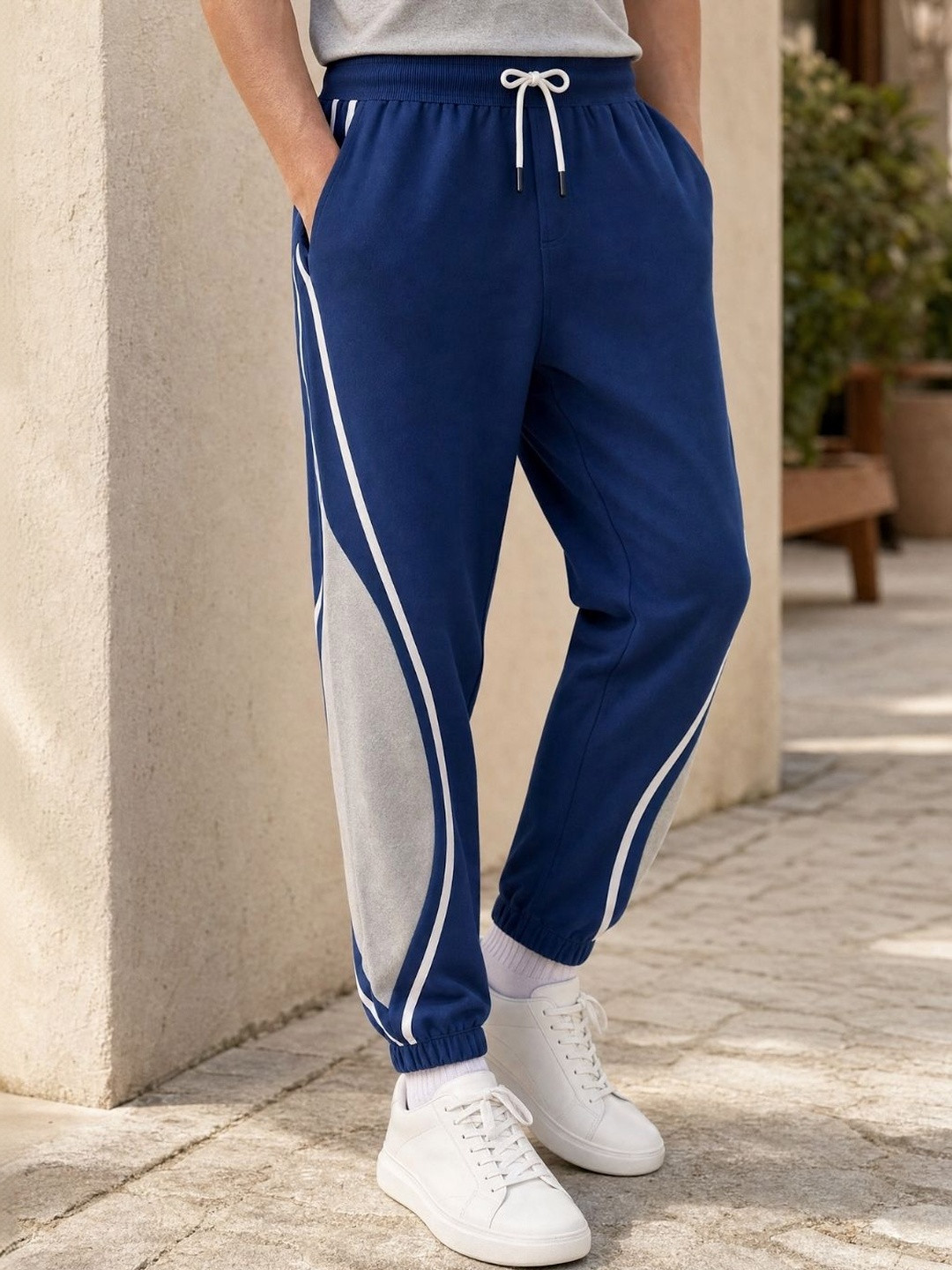 NOBERO Men Oversized Relaxed Colourblocked Pure Cotton Joggers