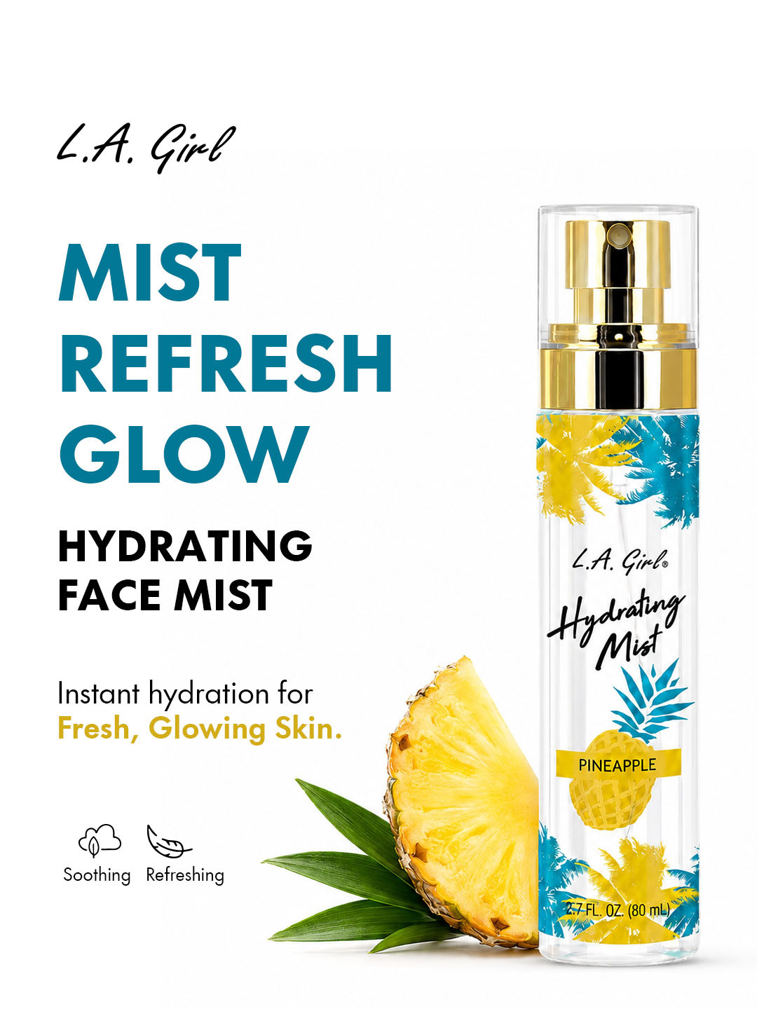 L.A Girl Lightweight Hydrating Face Mist Primer Spray with Rose Water 80 ml - Pineapple