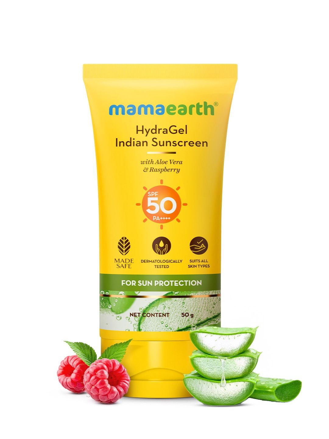 Mamaearth HydraGel Indian Sunscreen SPF 50 with Aloe Vera & Raspberry - 50 g