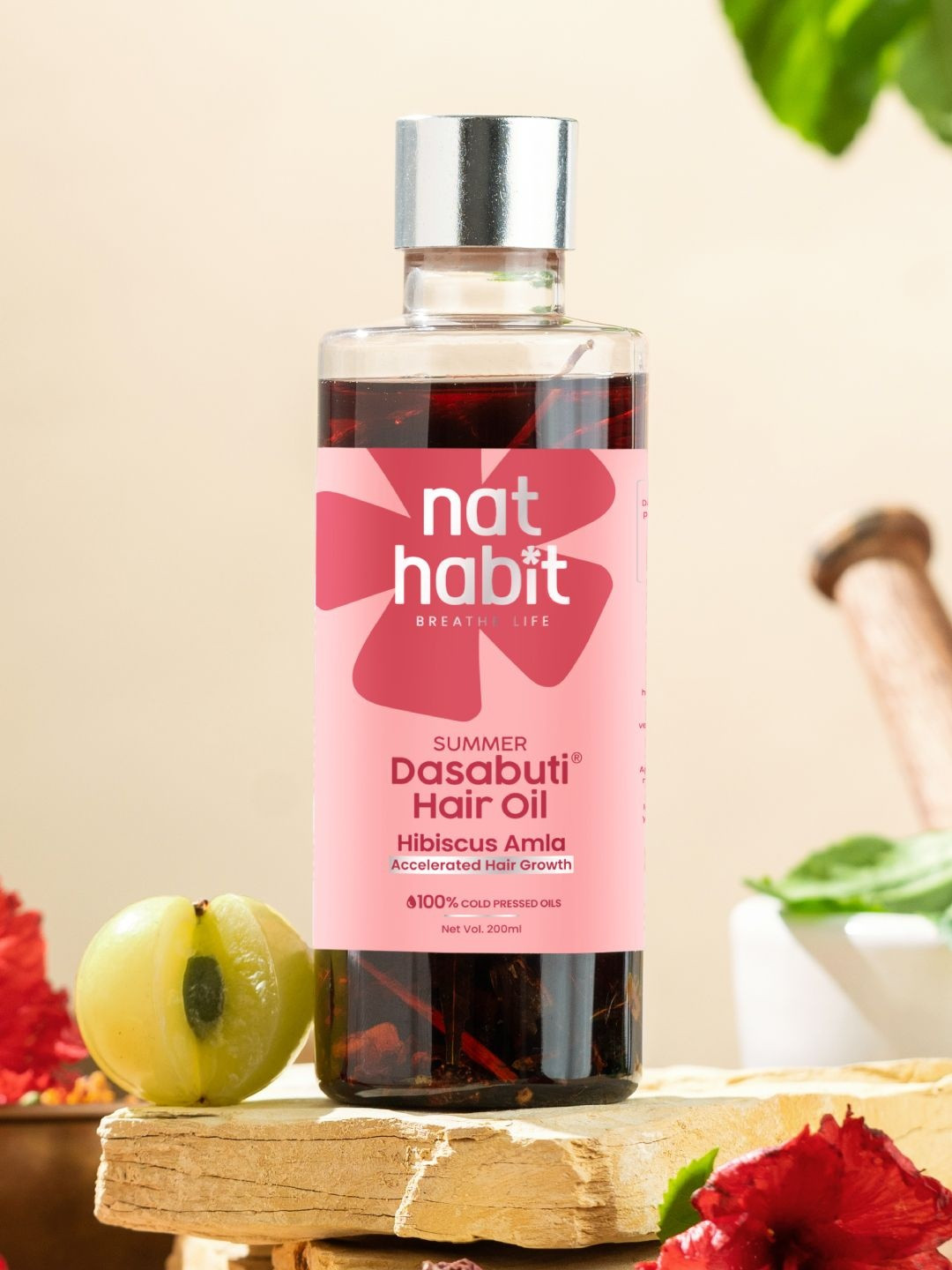 Nat Habit Hibiscus Amla Summer Dasabuti Hair Oil for Hair Growth & Fall Control - 200ml