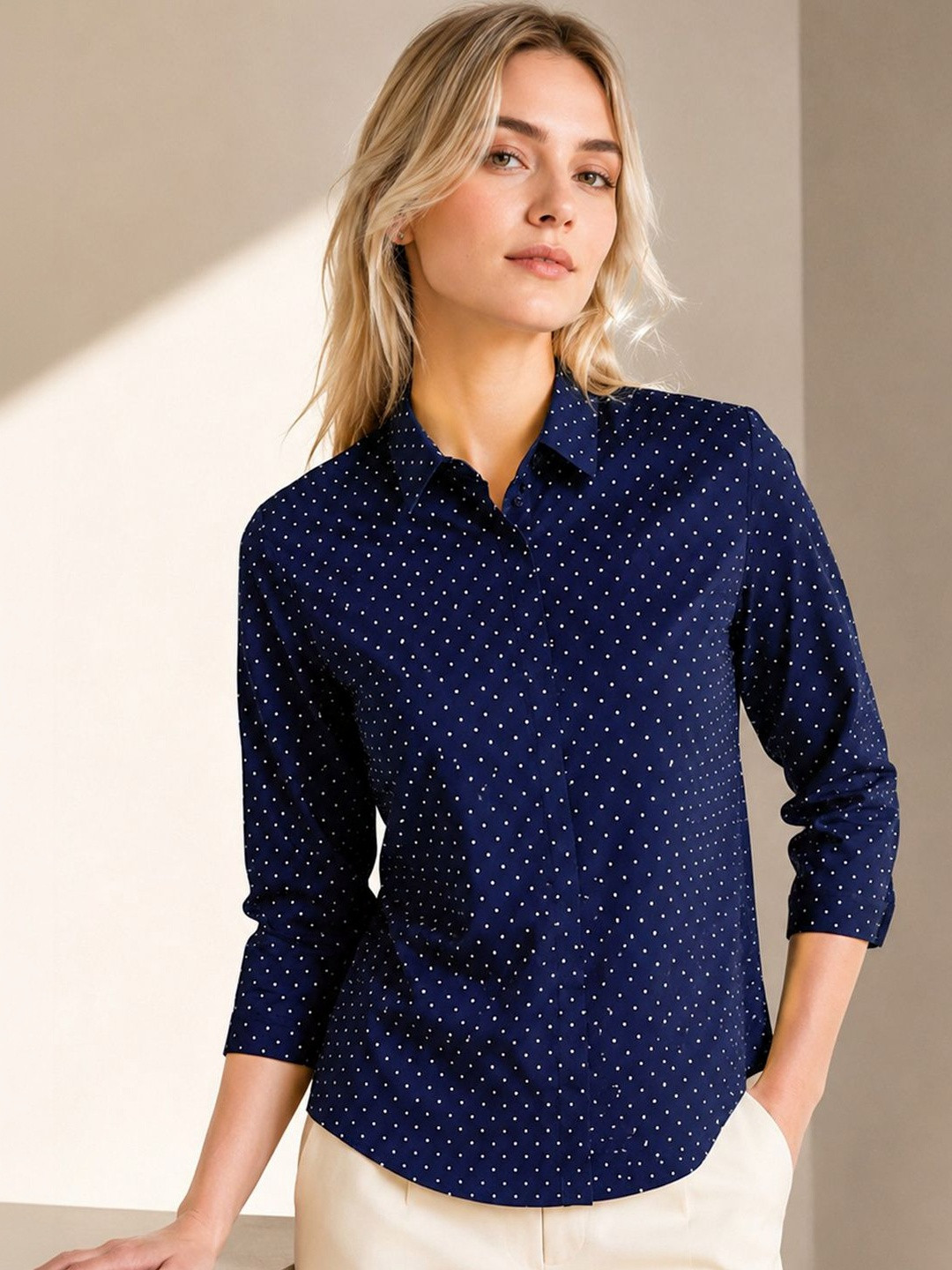 Hancock Women Slim Fit Printed Formal Cotton Shirt