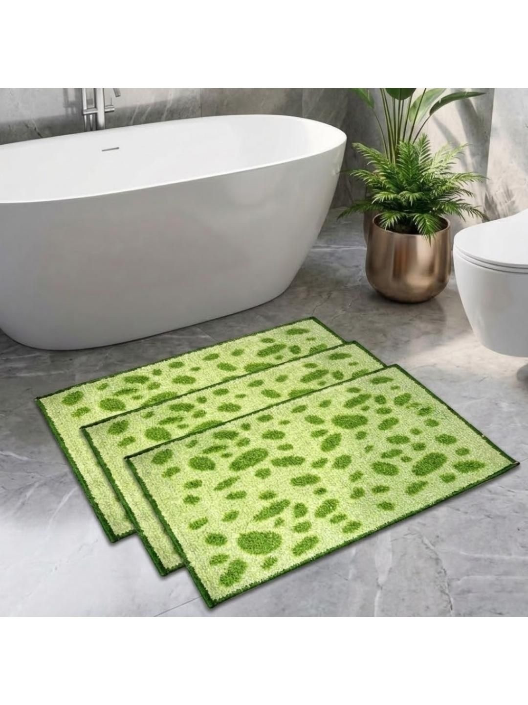 Athom Trendz Green Set of 3 Printed Anti Slip Bathmats 58x38cm