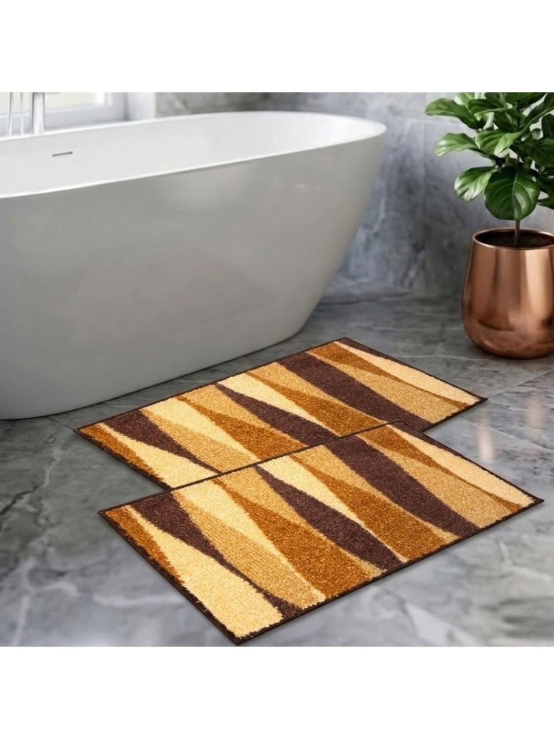 Athom Trendz Brown Set of 2 Printed Anti Slip Bathmats 58x38cm