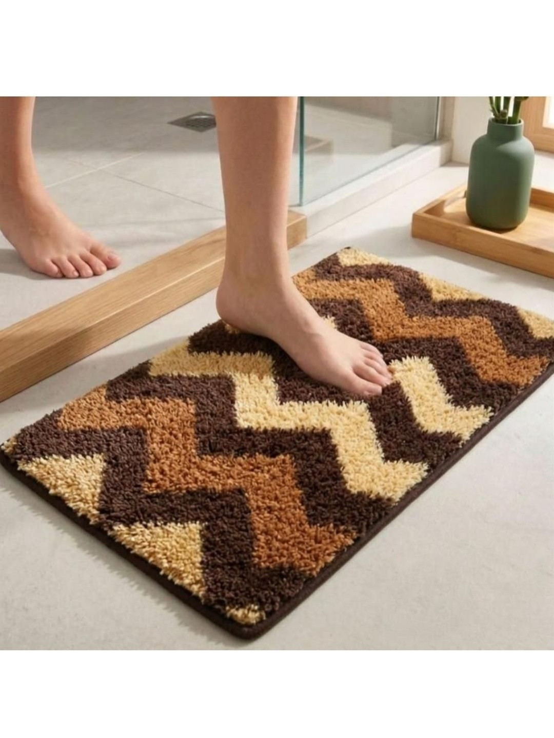 Athom Trendz Brown Printed Anti-Slip Bathmat 58x38 cm