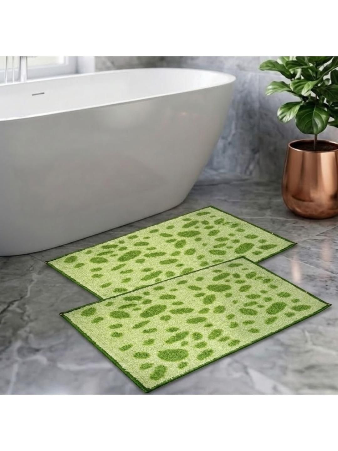 Athom Trendz Green Set of 2 Printed Anti Slip Bathmats 58x38cm