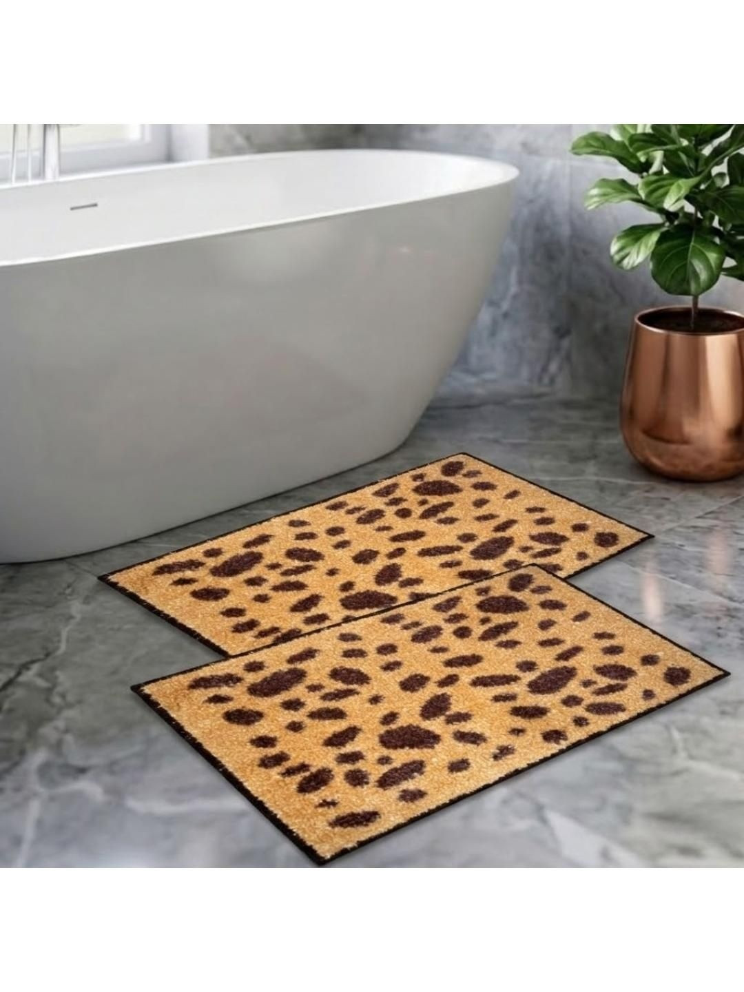 Athom Trendz Brown Set of 2 Printed Anti Slip Bathmats 58x38cm