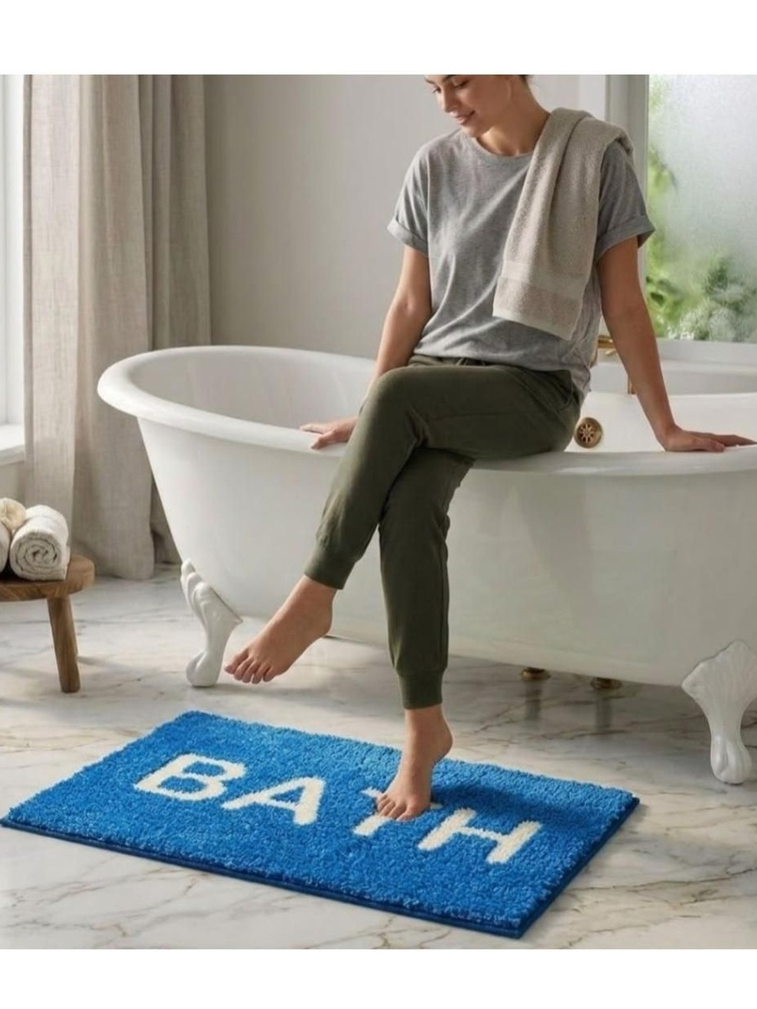 Athom Trendz Blue Set of 3 Printed Anti Slip Bathmats 58x38cm
