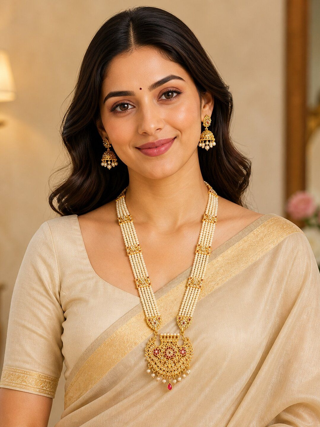Jewar Mandi Gold-Toned & White Brass Gold-Plated Necklace