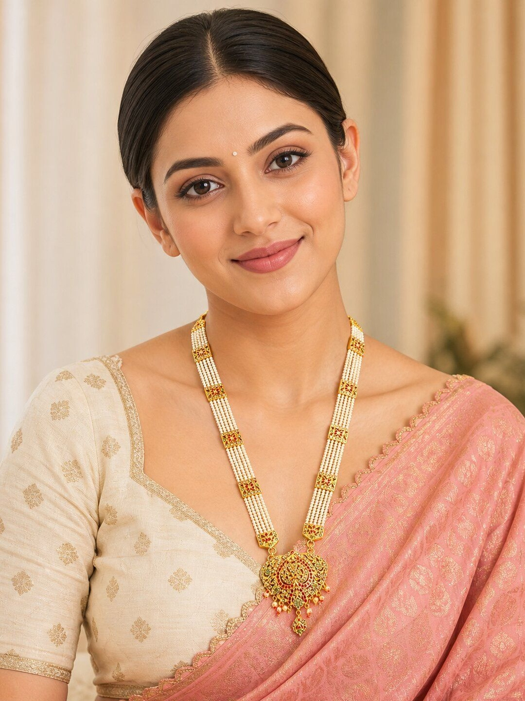 Jewar Mandi Gold-Toned & White Brass Gold-Plated Necklace