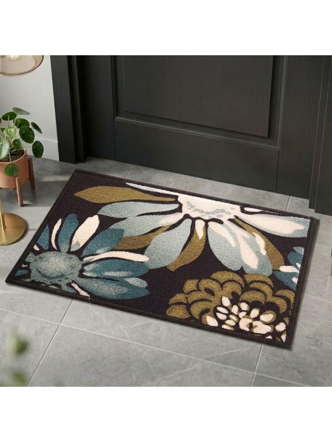 Athom Trendz Brown & Green Floral Printed Anti-Slip Doormat 37 x 57 cm