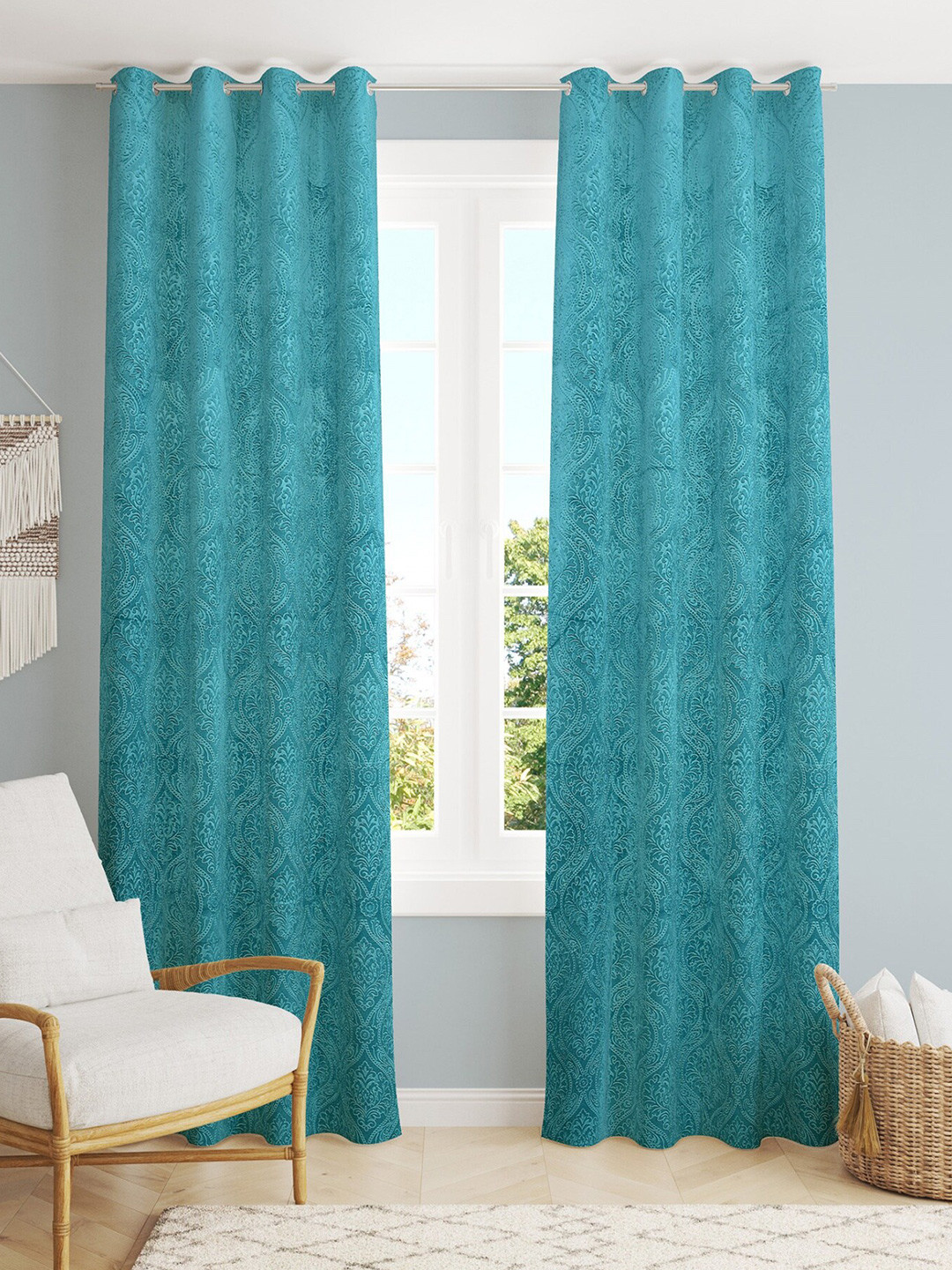 Homefab India Turquoise Blue Set of 2 Room Darkening Long Door Curtain
