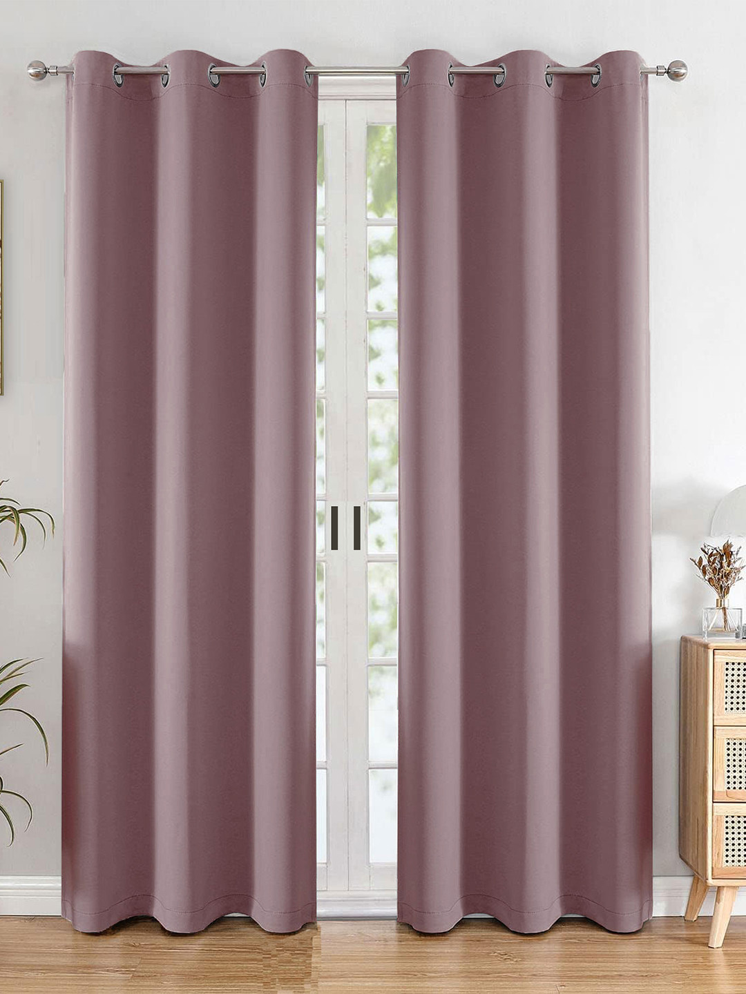 HOMEMONDE Lavender 2 Pieces Black Out Long Door Curtain