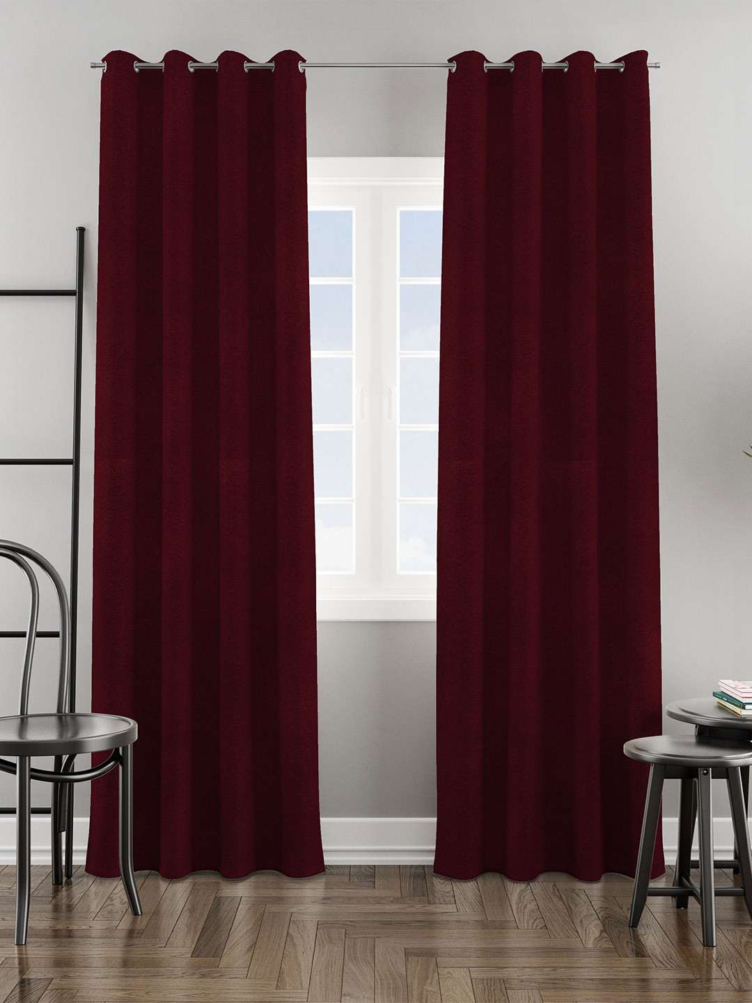 HOMEMONDE Maroon 2 Pieces Room Darkening Velvet Long Door Curtains
