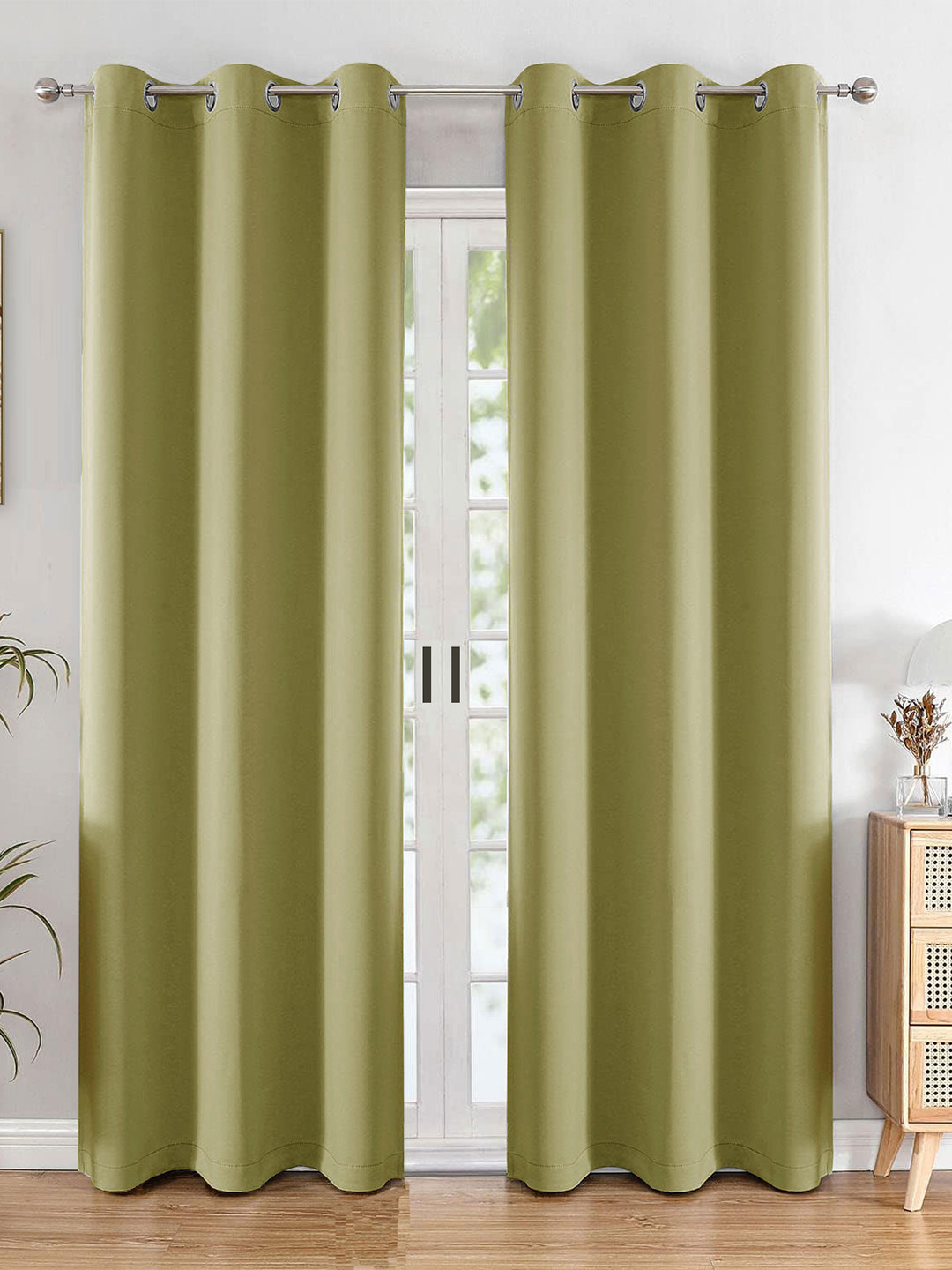 HOMEMONDE Green 2 Pieces Black Out Long Door Curtains