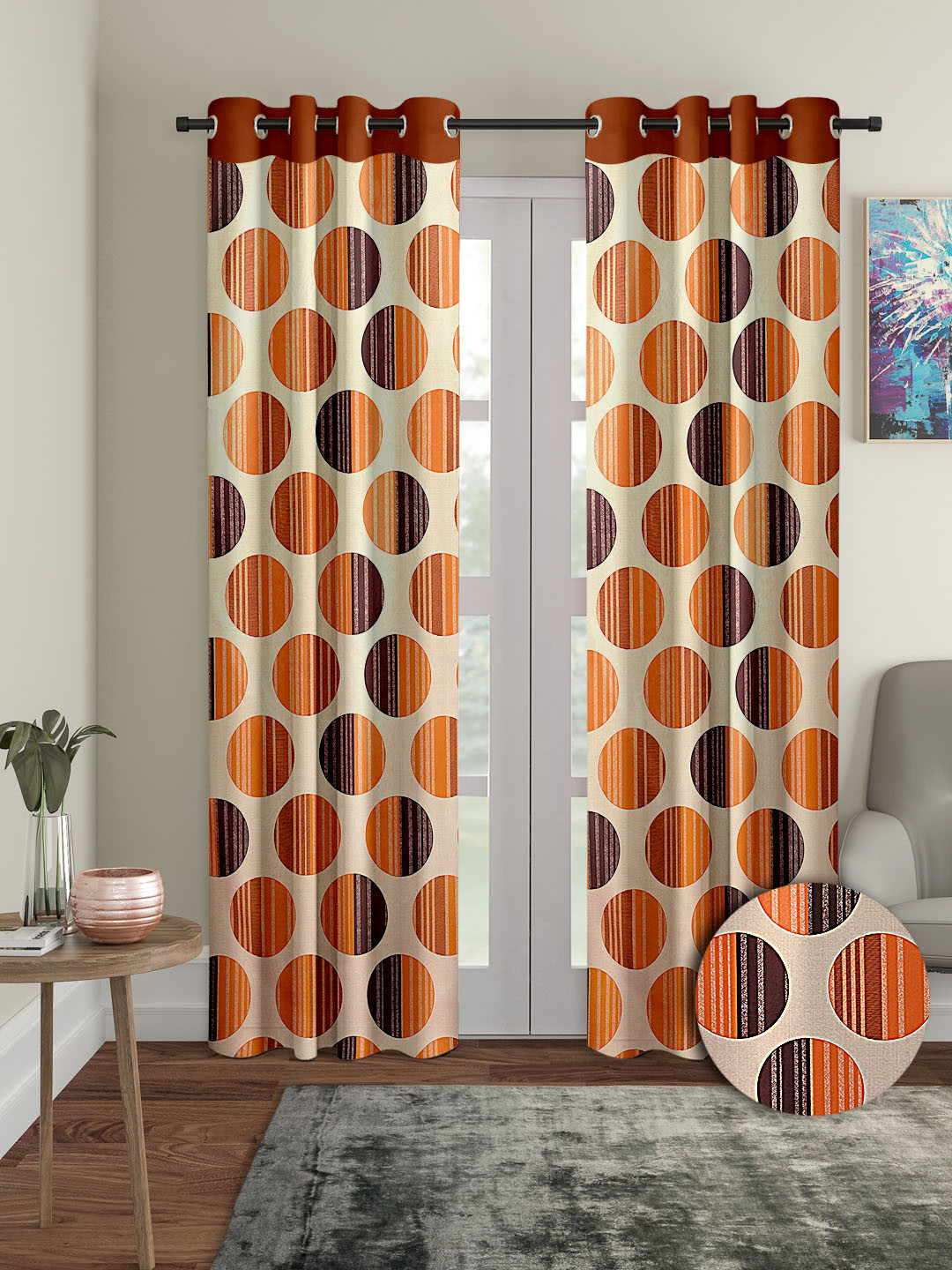 Cortina Orange & Brown 2 Pieces Geometric Printed Door Curtains