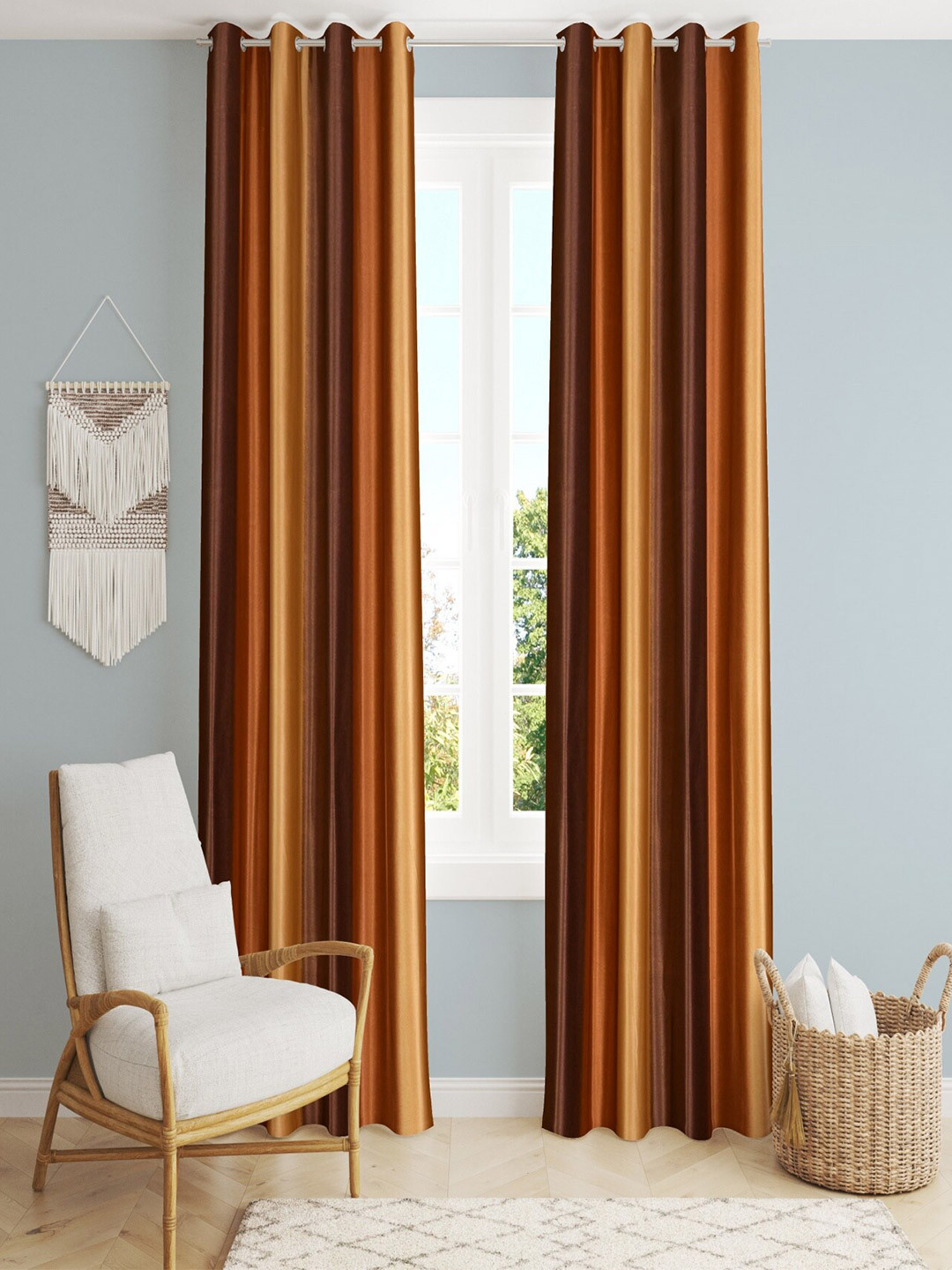 Homefab India Brown & Gold-Toned Set of 2 Room Darkening Window Curtain