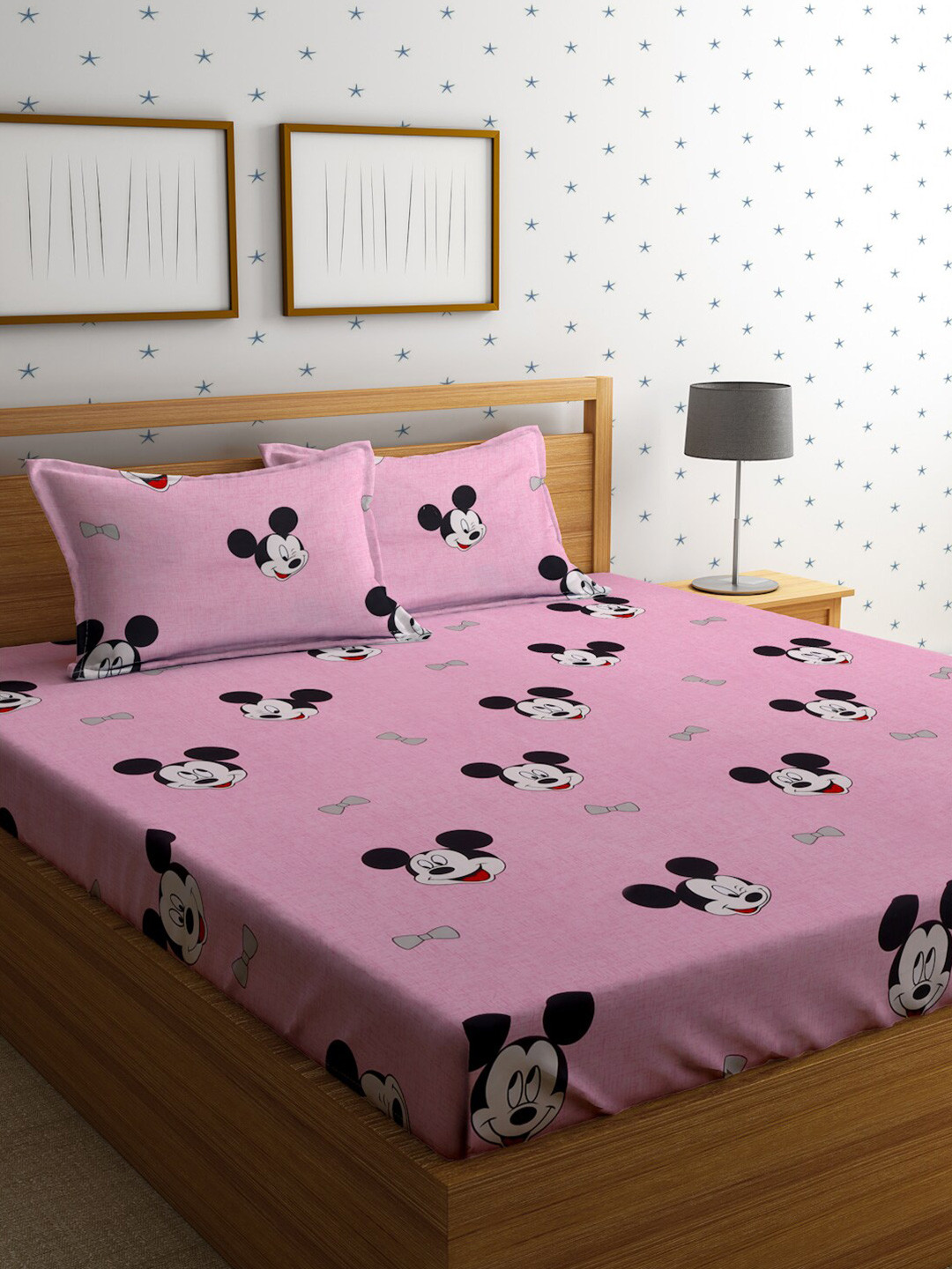 HOSTA HOMES Pink Cartoon Characters Polycotton 220 TC Queen Fine Bedsheet with 2 Pillow Covers-90 x 100 inches