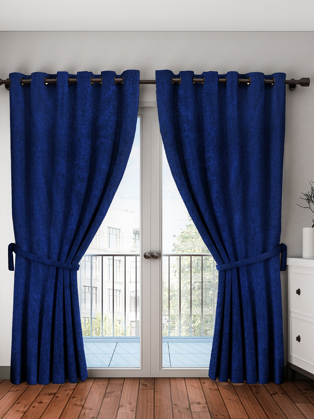 Romee Royal Blue Set of 2 Solid Room Darkening Door Curtains