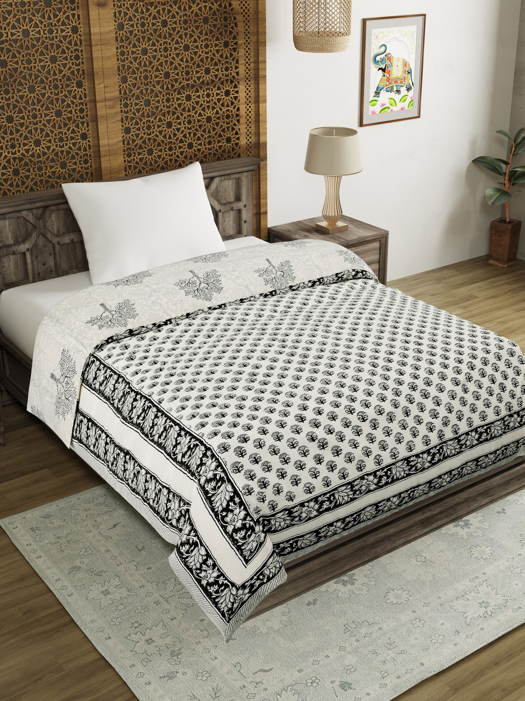 BLOCKS OF INDIA Grey Blankets Quilts and Dohars