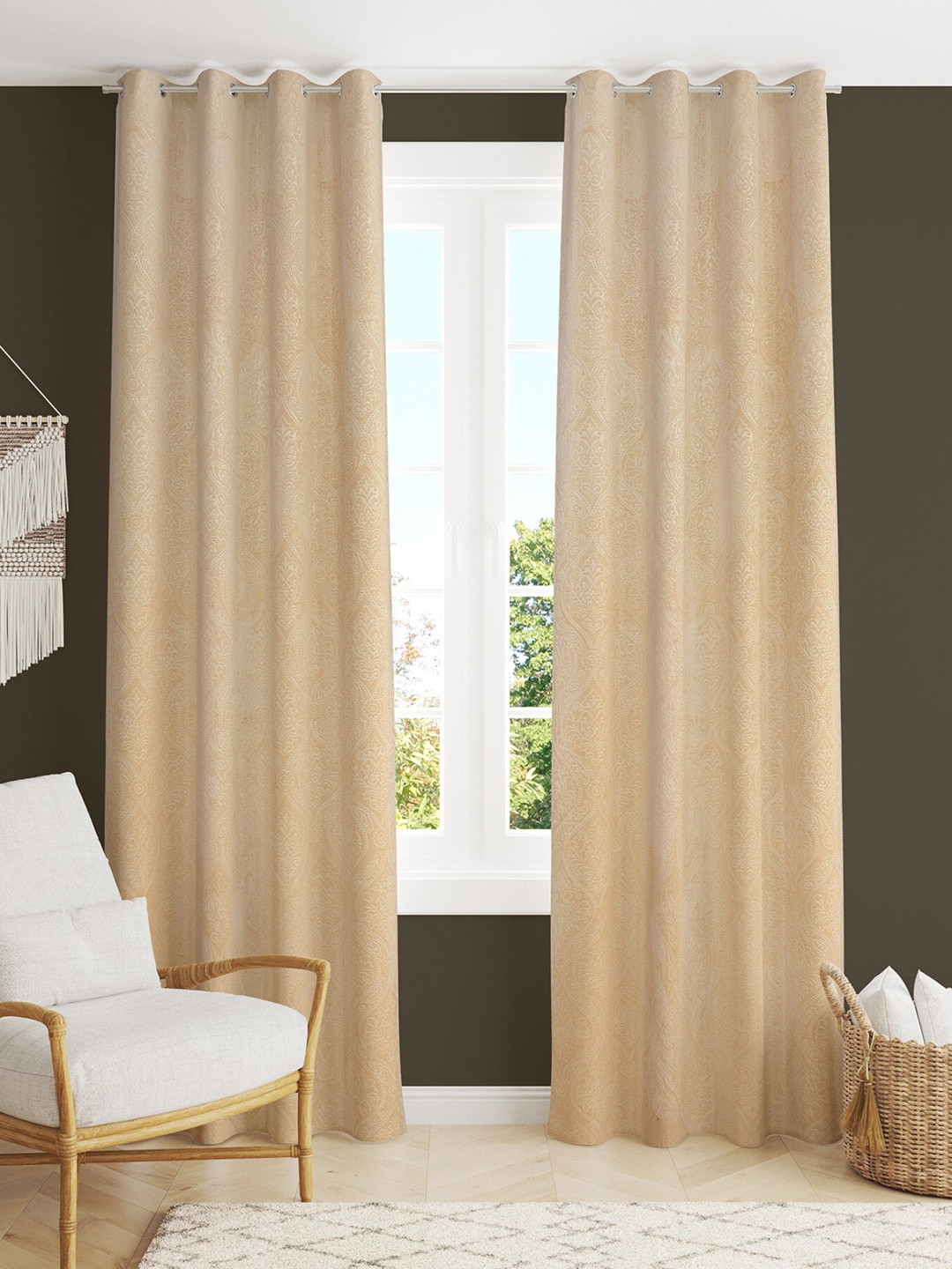 Homefab India Cream-Coloured Set of 2 Room Darkening Window Curtain