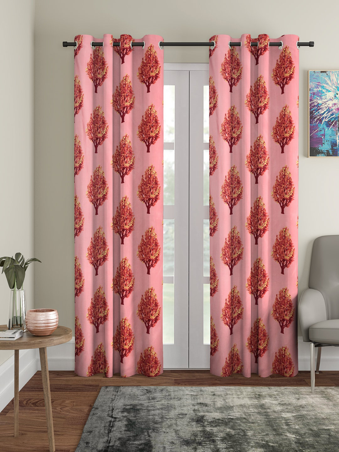 Cortina Pink & Red Set of 2 Curtains
