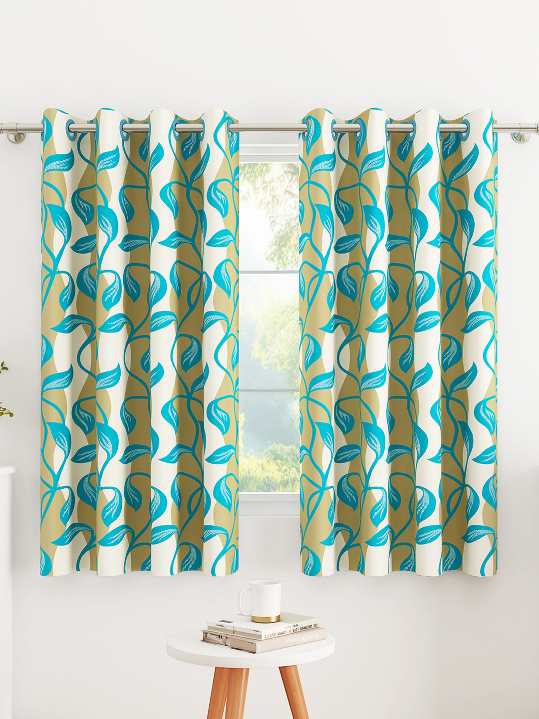 Story@home Nature Blue & Green 2 Pieces Ethnic Motifs Printed Window Curtains