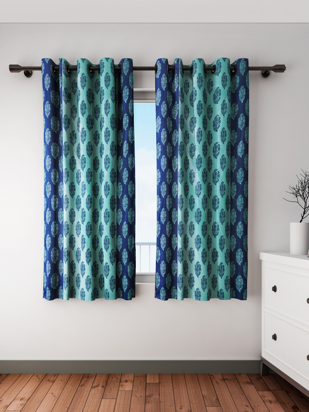 Home Sizzler Blue Set of 2 Printed Window Curtains