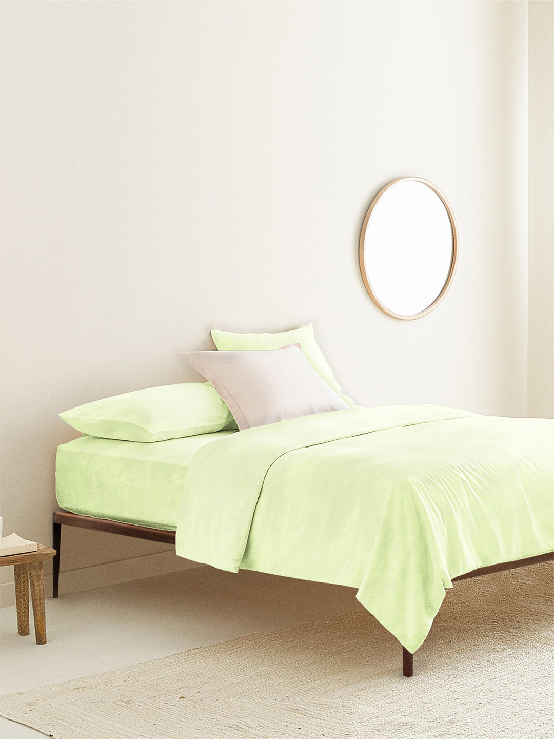 THE BABY ATELIER Green Cotton Breathable 300 TC Fitted Queen Fine Bedsheet with 2 Pillow Covers-80 x 60 inches