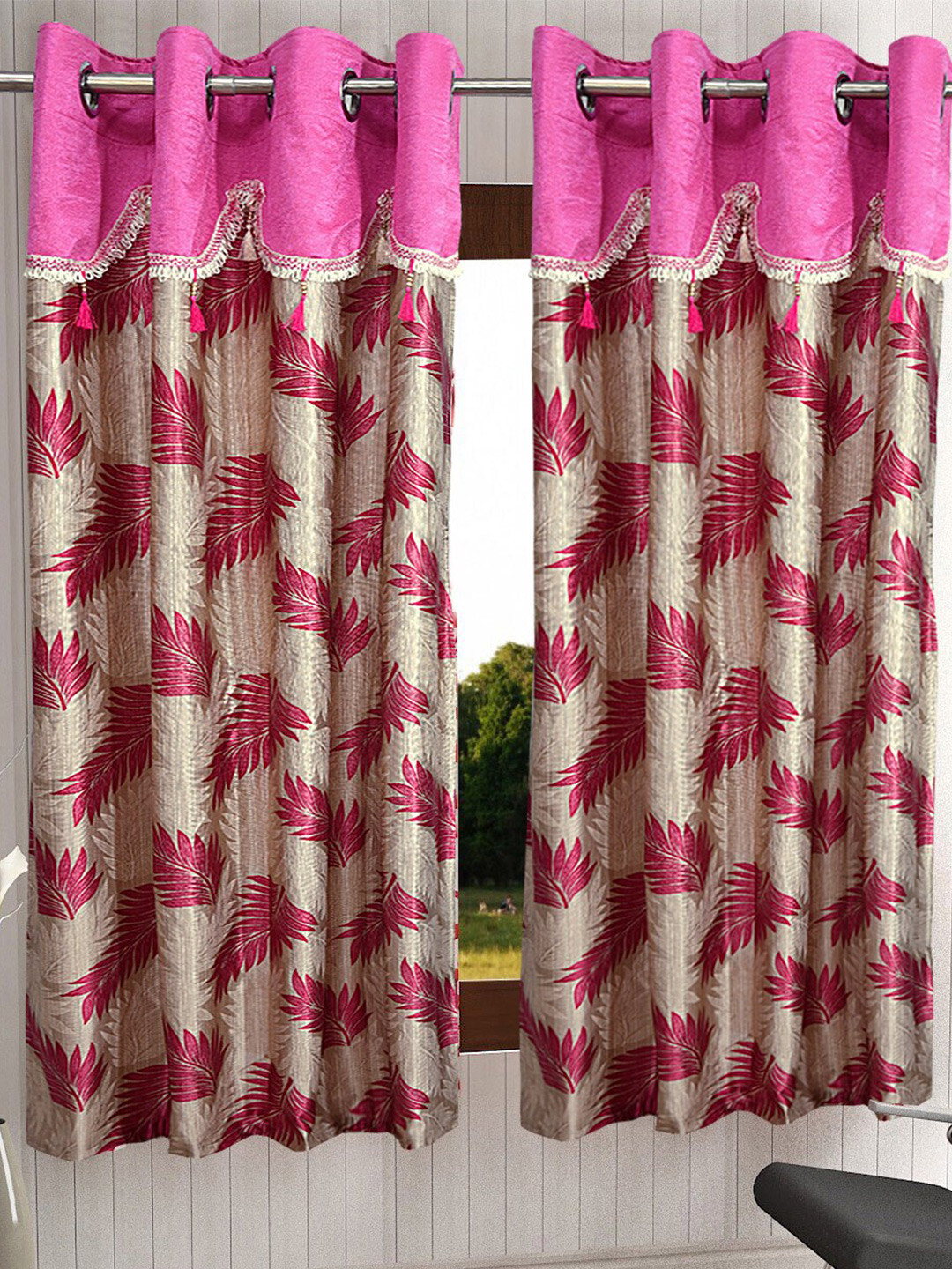 Cortina Pink Set of 2 Floral Window Curtain