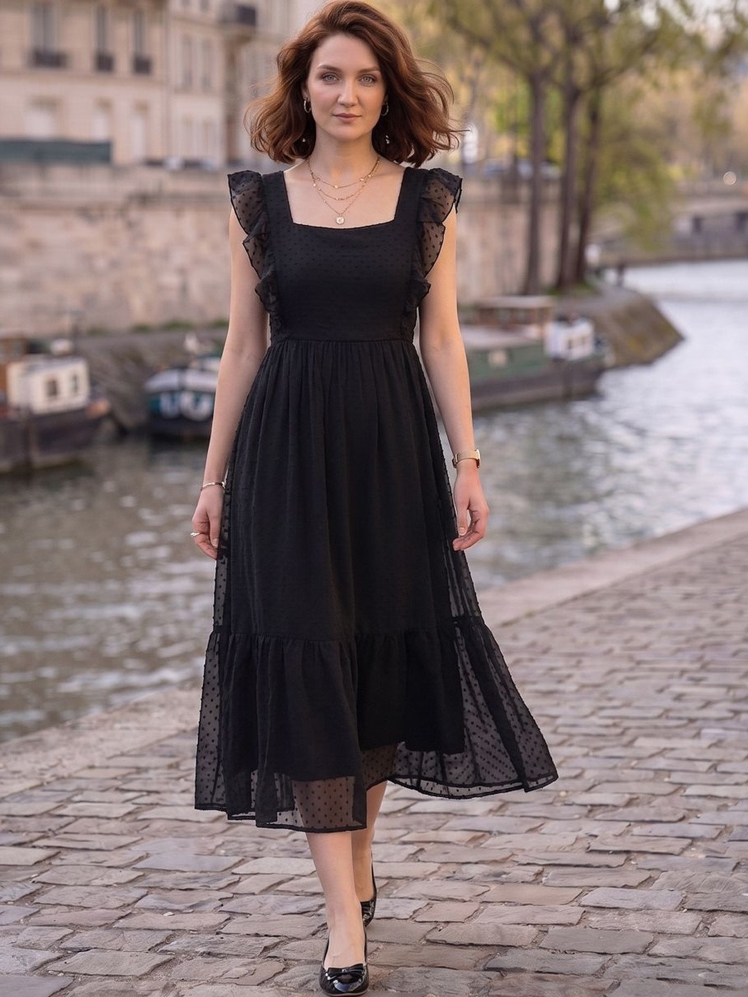 aayu Georgette A-Line Midi Dress