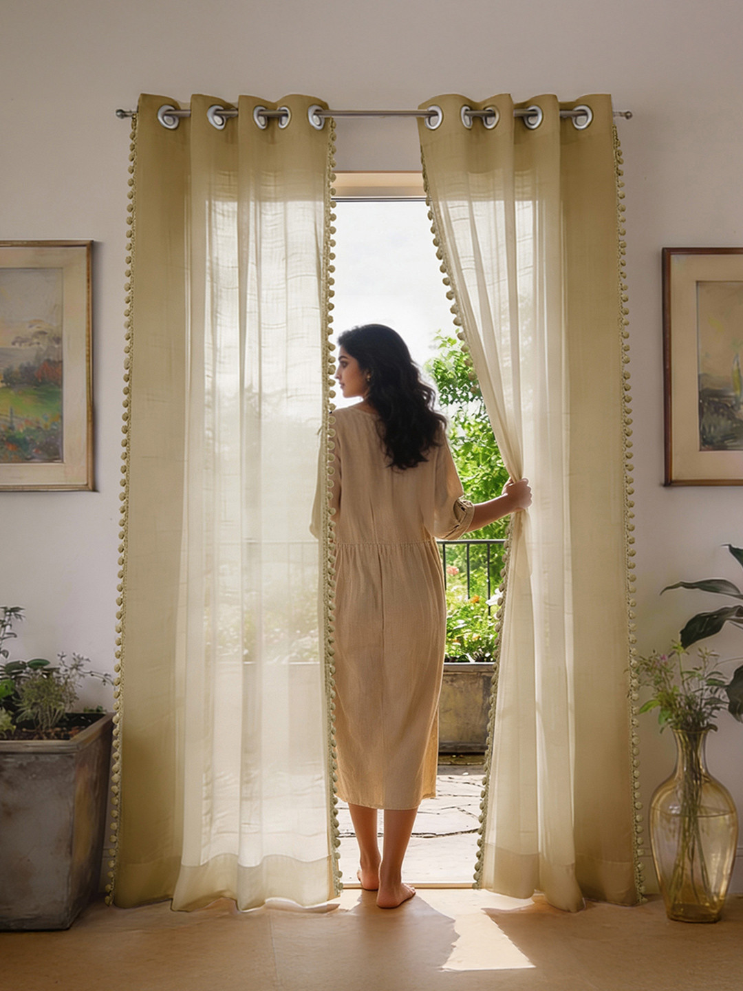 URBAN SPACE Beige Set of 2 Door Curtain