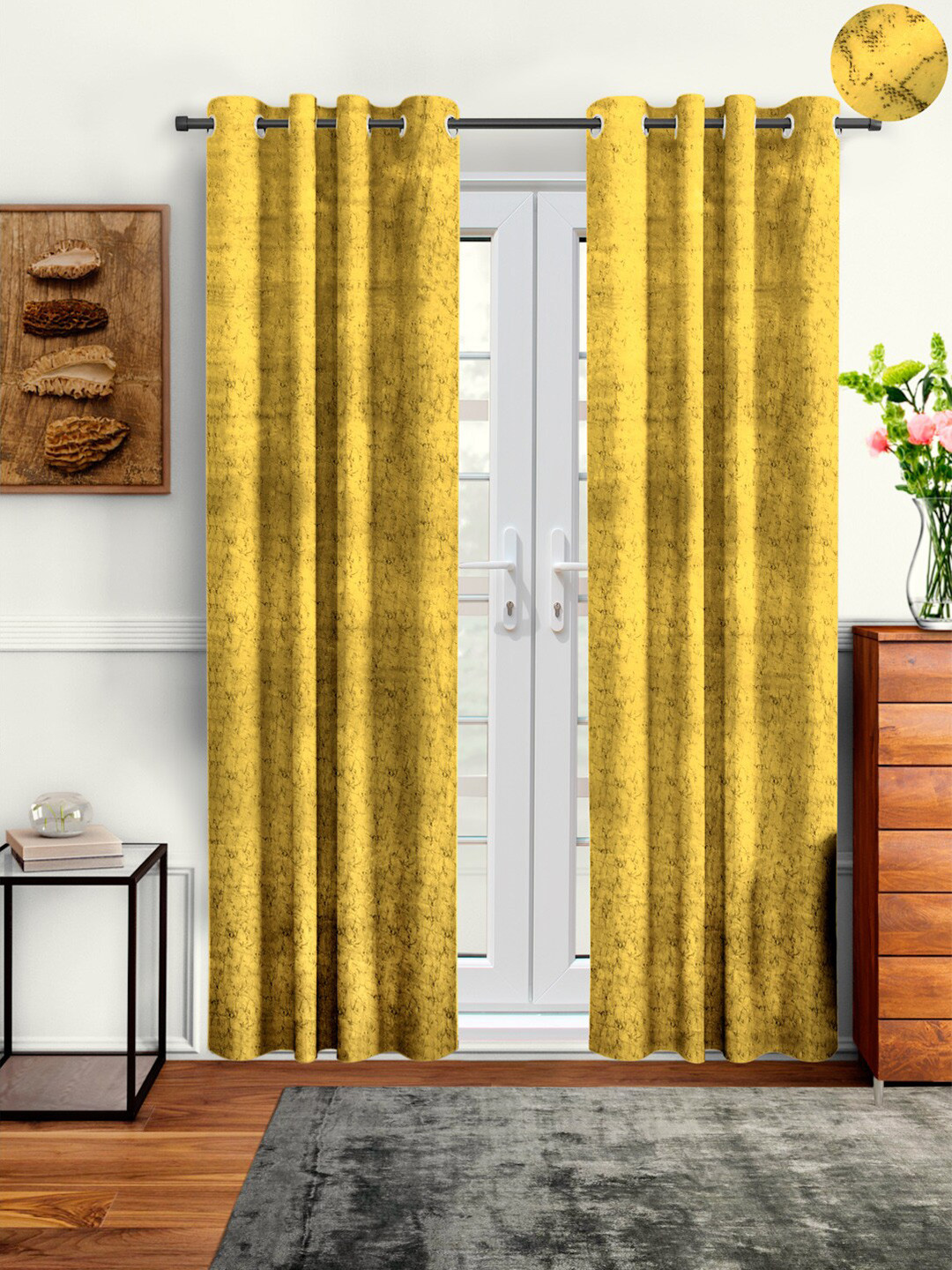 Cortina Yellow Set of 2 Room Darkening Door Curtain