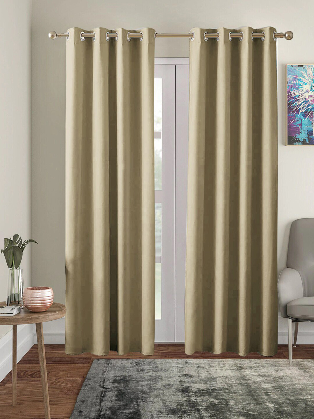 AEROHAVEN Blackout Solid Winter 2022 Beige & Silver-Toned Set of 2 Long Door Curtain