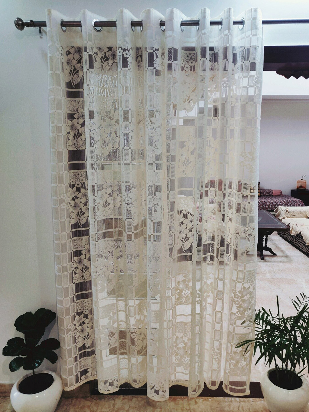 Homefab India Cream-Coloured Set of 2 Sheer Window Curtain
