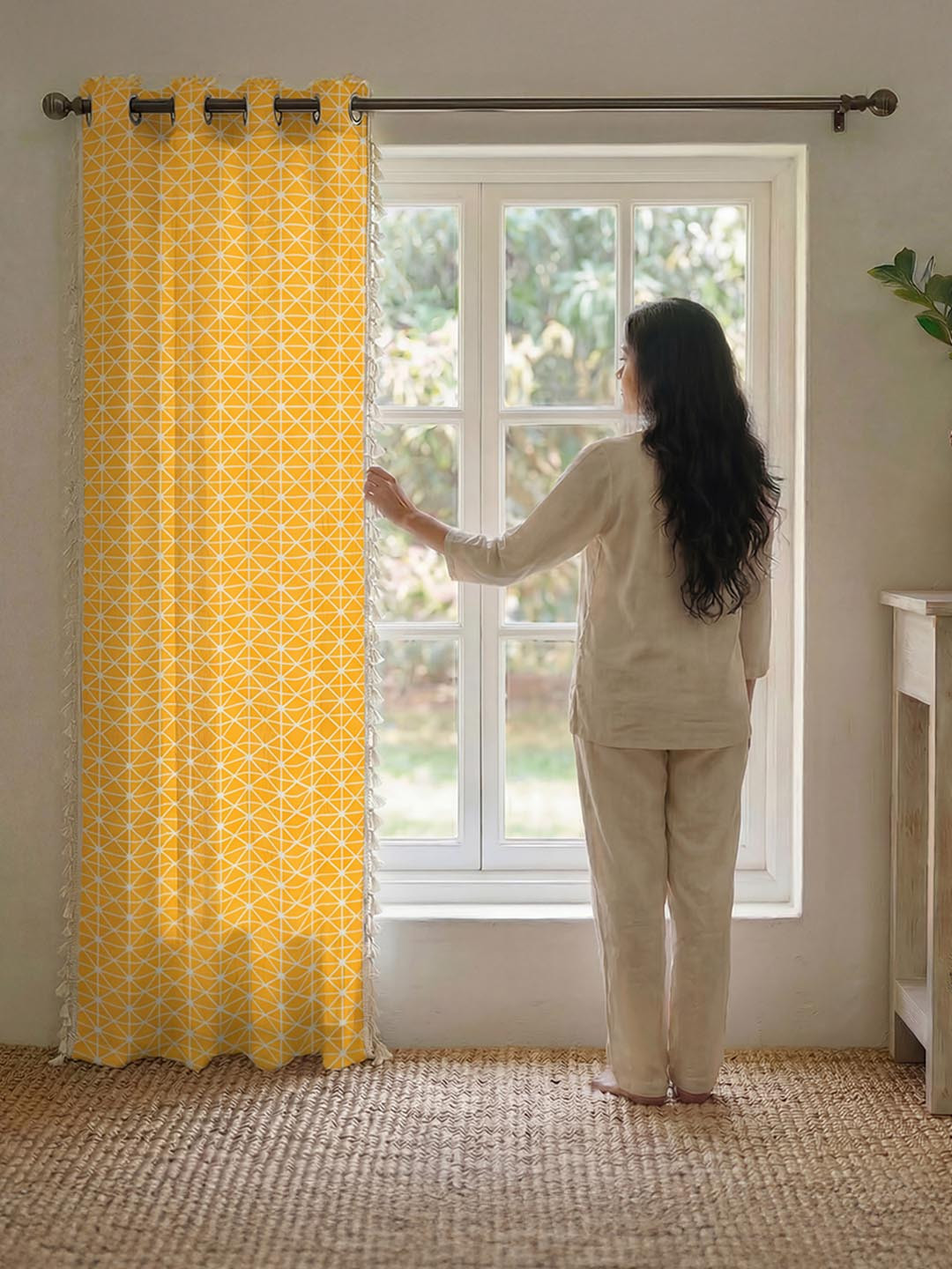 URBAN SPACE Yellow & White Geometric Printed Door Curtain
