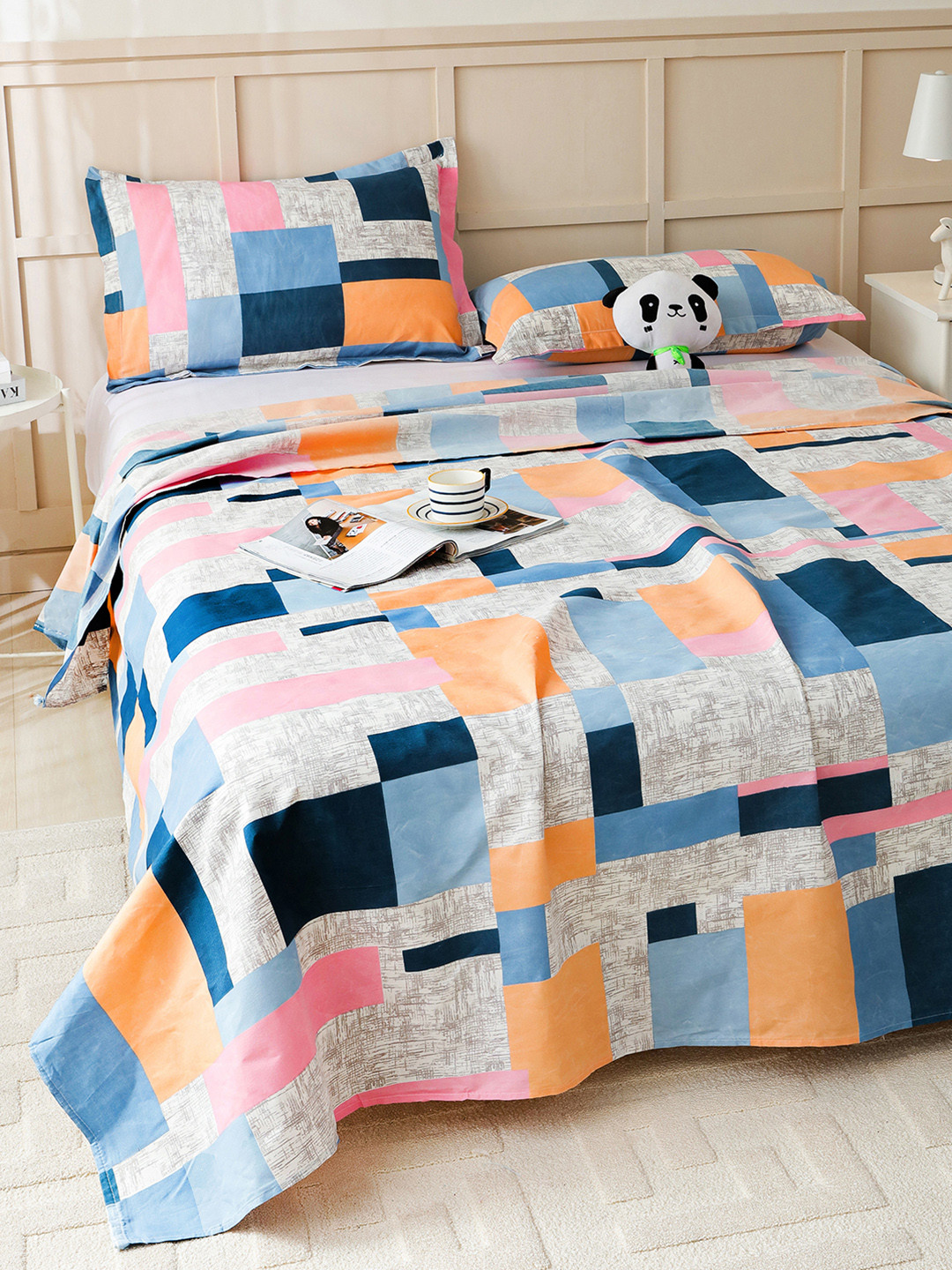Story@home Arena Grey 160 TC Queen Fine Bedsheet with 2 Pillow Covers-89 x 98 inches