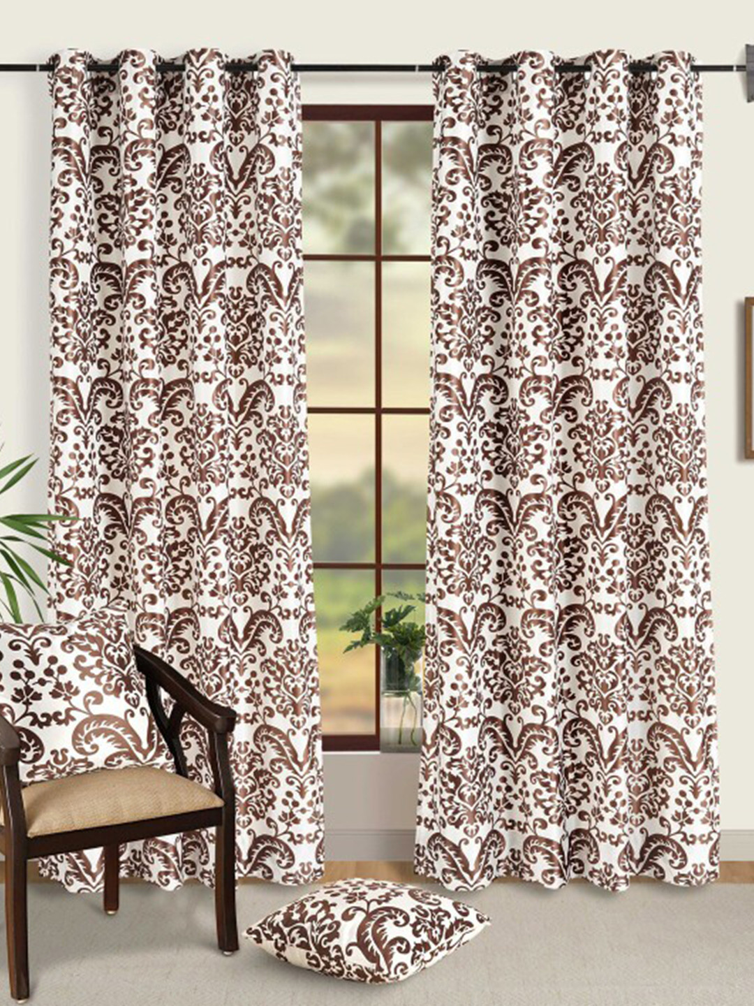 SWAYAM Omega White & Brown Blackout 330 GSM Single Printed Door Curtain