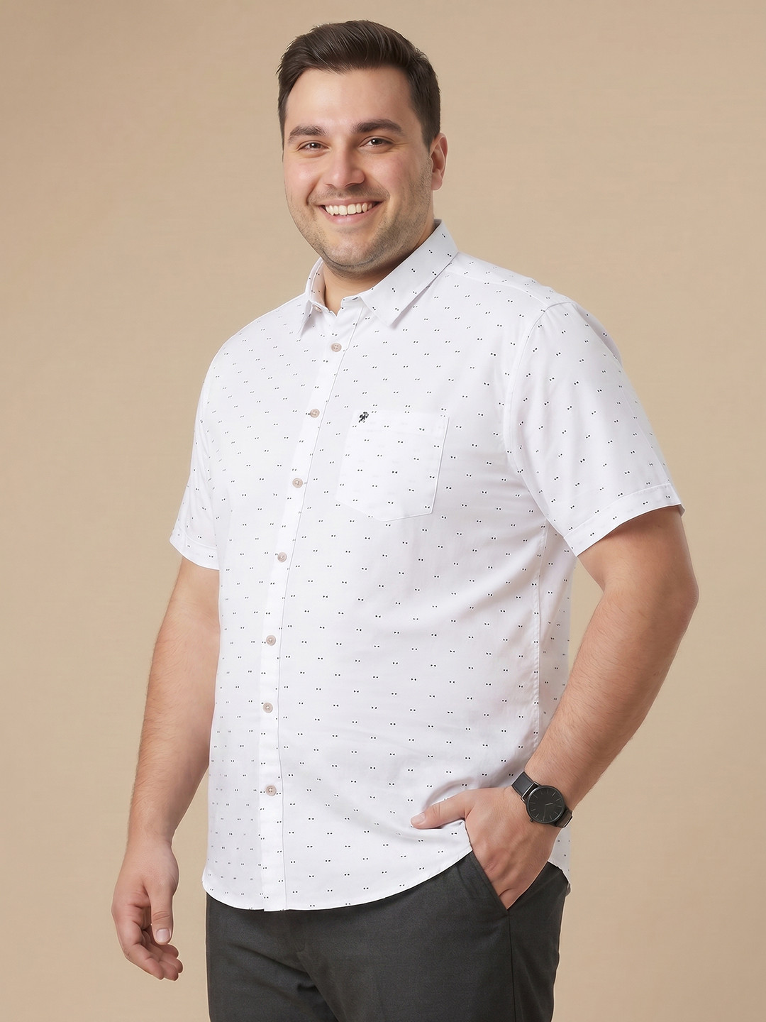 Thomas Scott Plus Size Micro Ditsy Printed Pure Cotton Casual Shirt