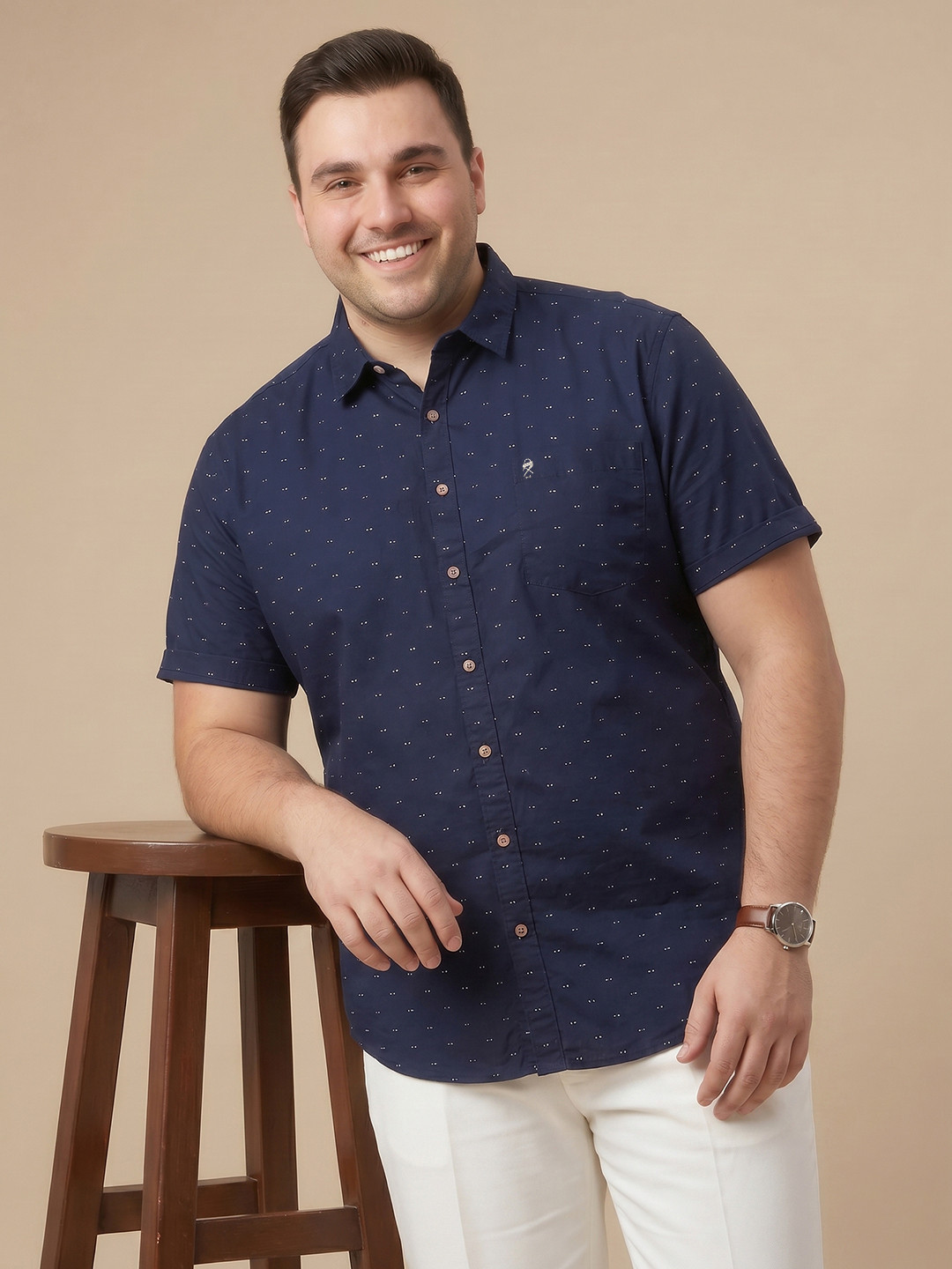 Thomas Scott Plus Size Micro Ditsy Printed Pure Cotton Casual Shirt