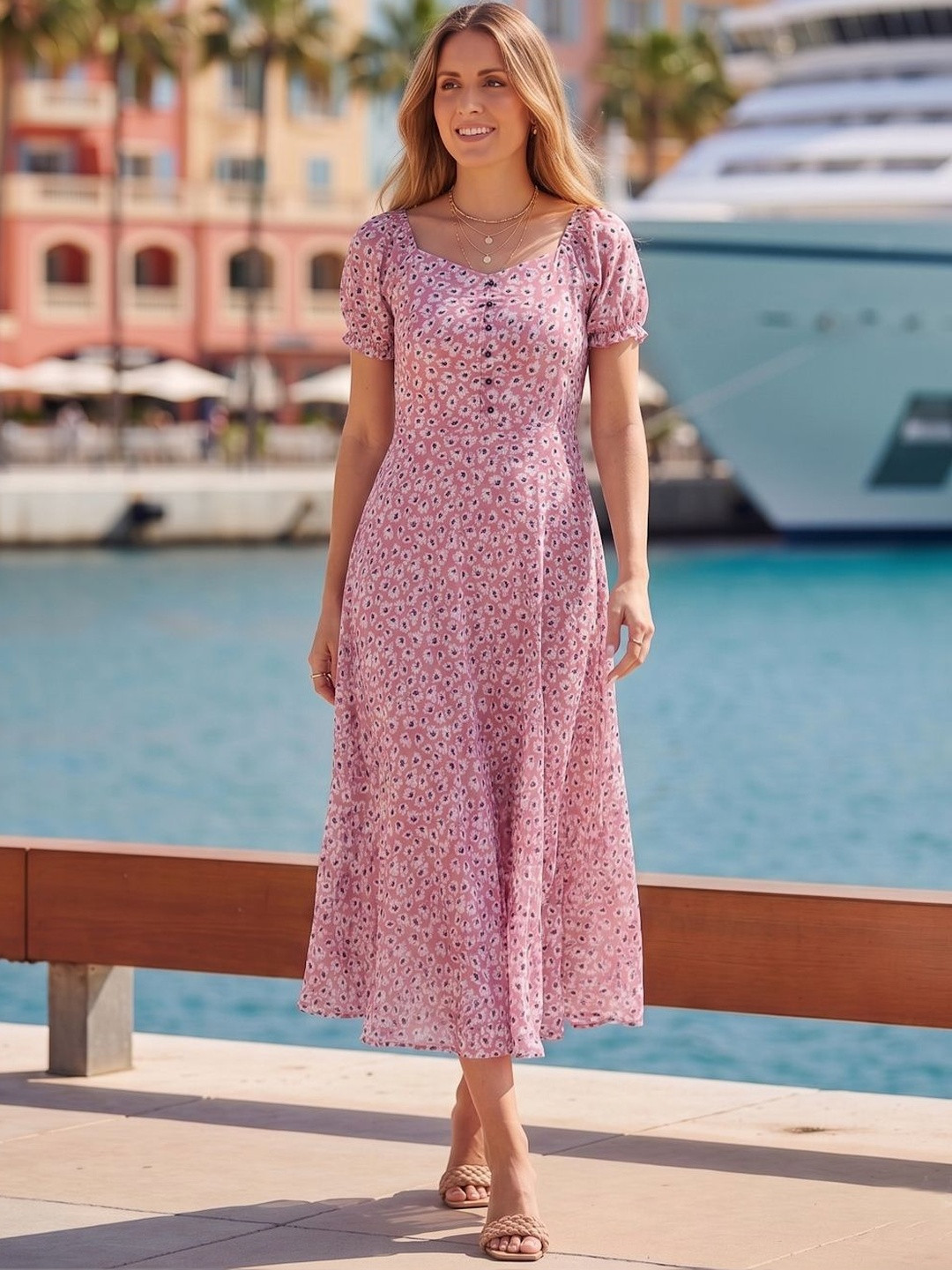 aayu Floral Georgette Midi Dress