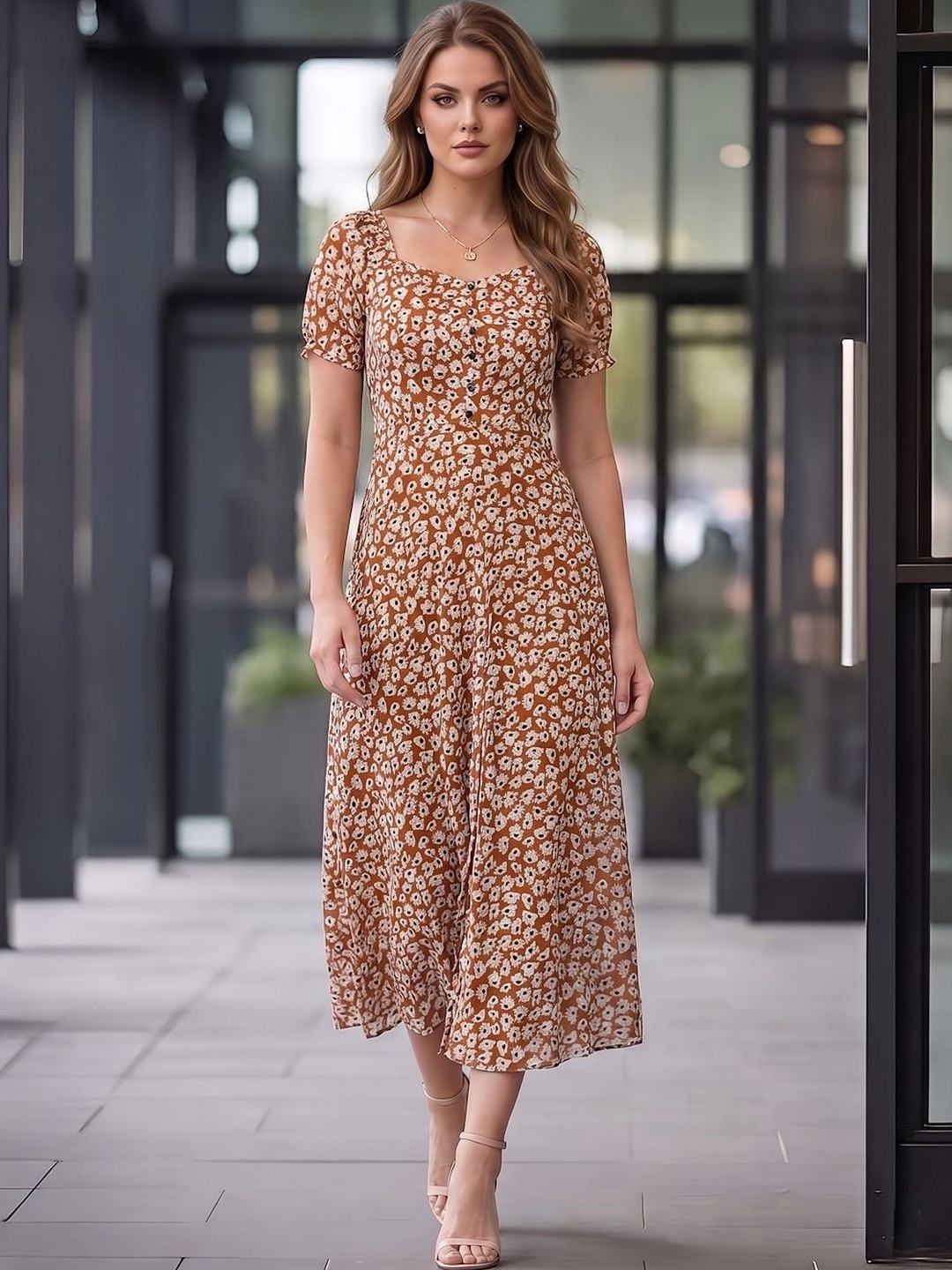aayu Floral Printed Fit & Flare Midi Dress