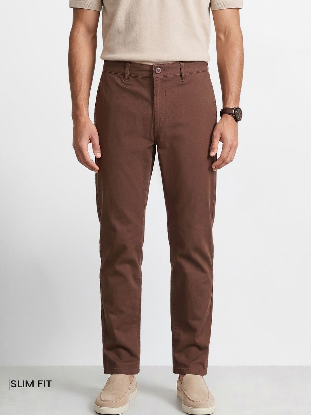 The Indian Garage Co Men Brown Slim Fit Regular Trousers Regular Trousers
