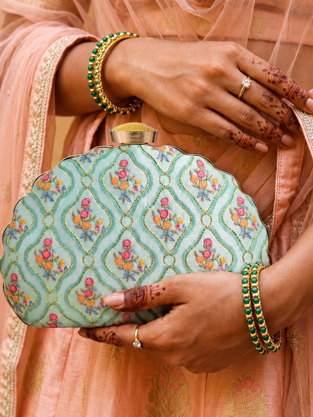 ARTKLIM Embroidered Half Moon Clutch
