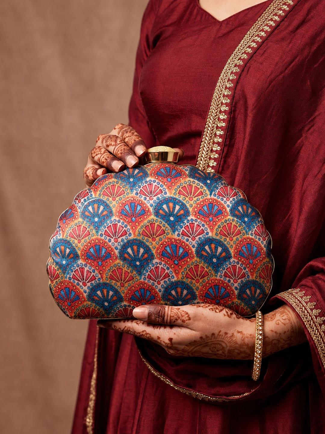 ARTKLIM Red & Purple Printed Box Clutch