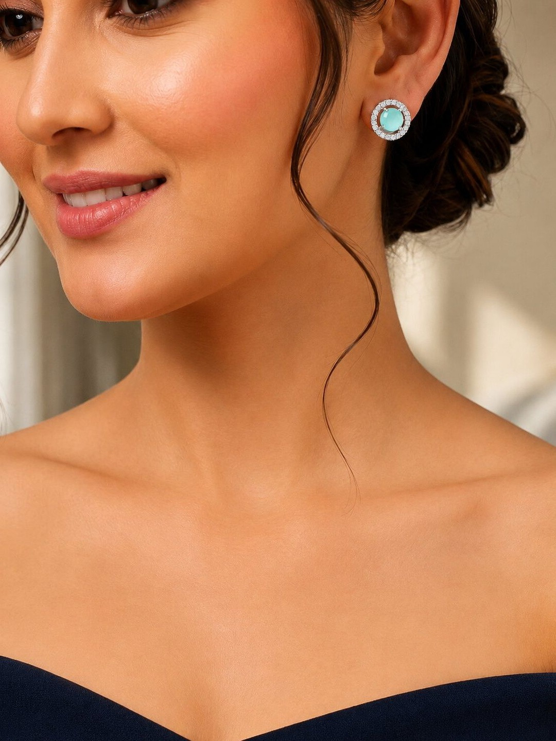 Jewar Mandi Turquoise Blue Contemporary Studs Earrings